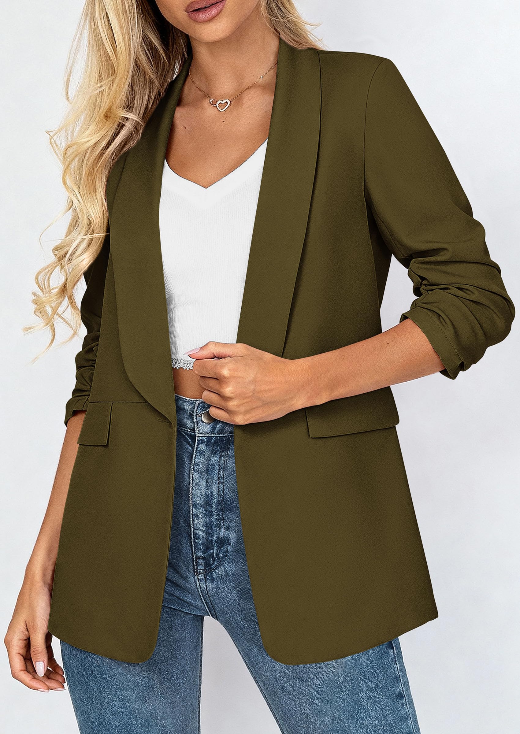 Women's Summer Blazers Business Casual Outfits Army Green,XS