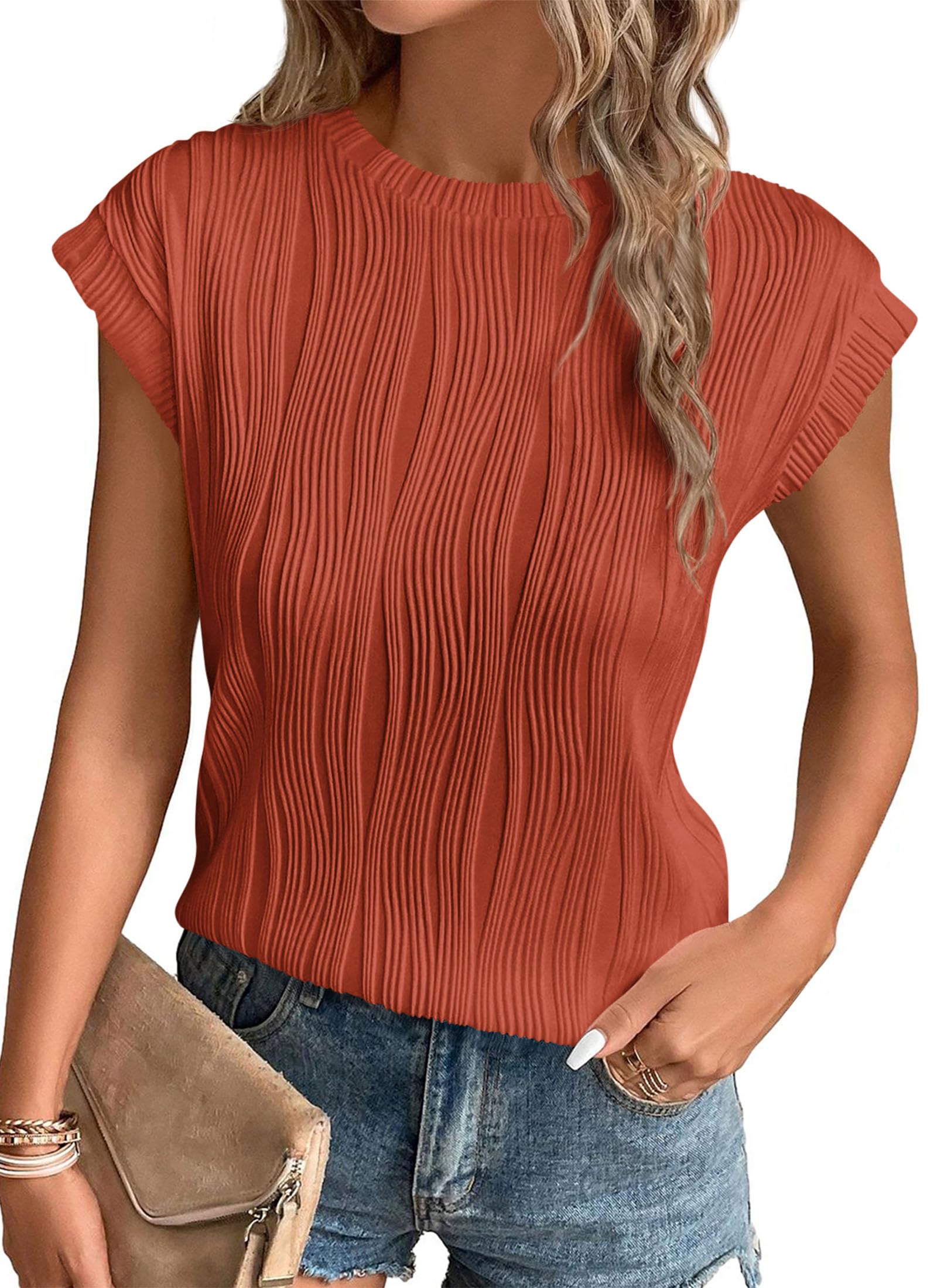 Blouses for Women Dressy Casual Summer Tops, Brick Red,S