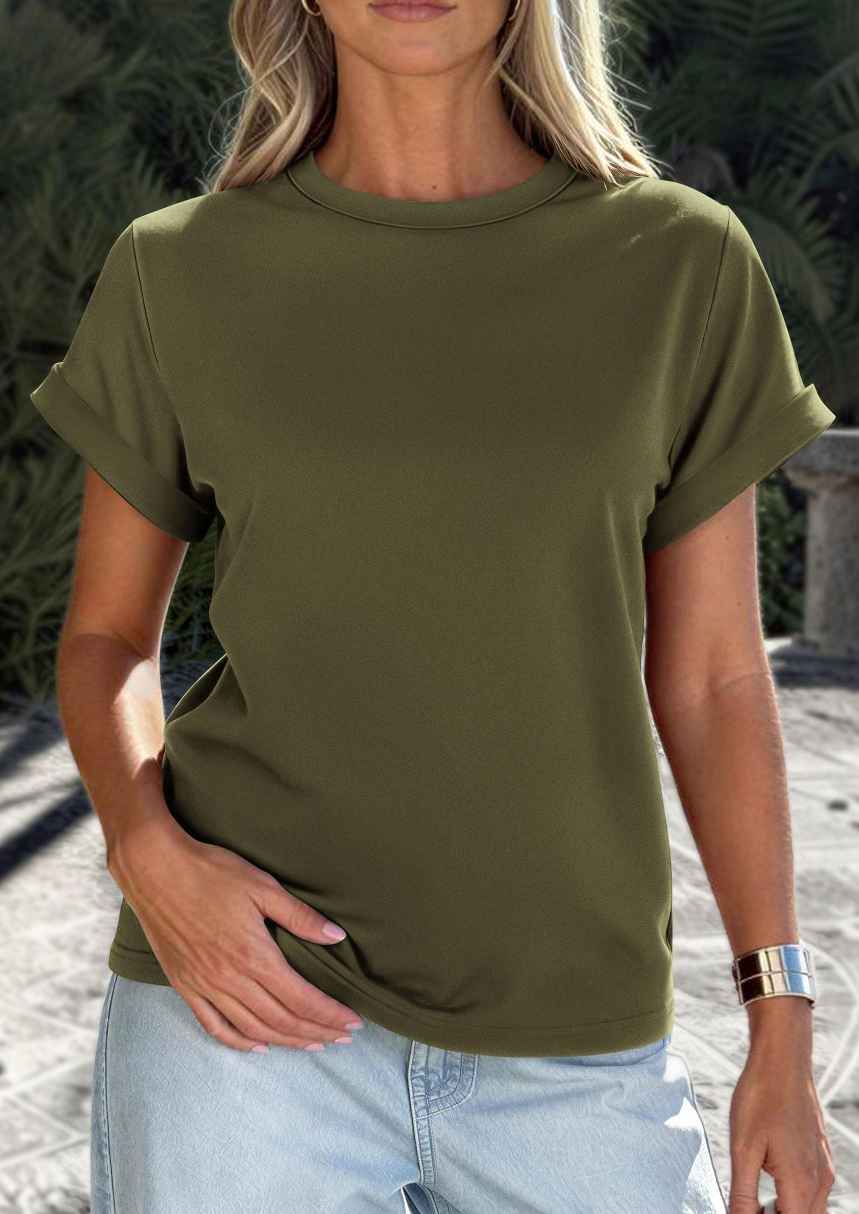 Womens Summer Tops Short Sleeve Shirts,Army Green,S