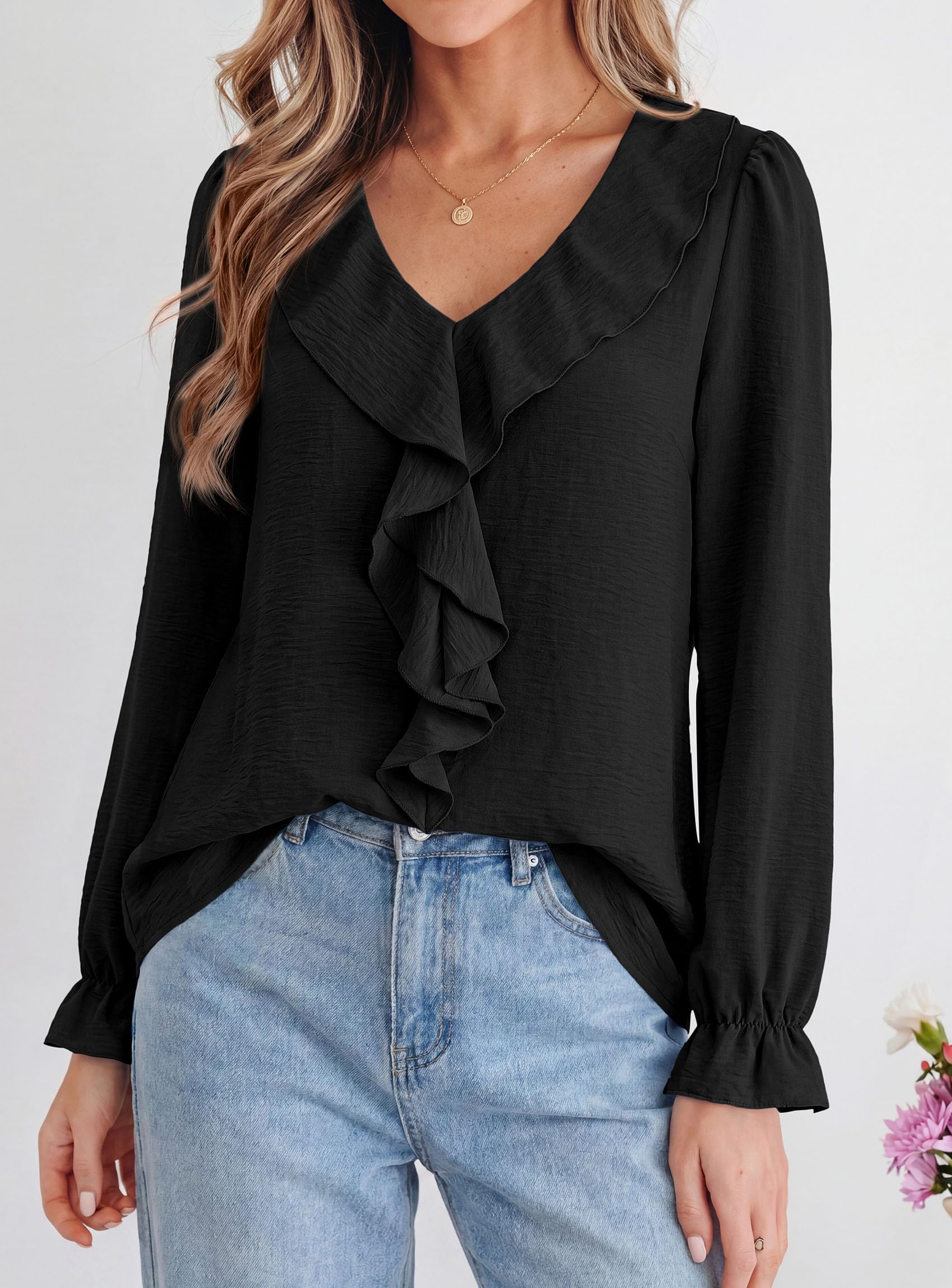 Women Early Fall Fashion Dressy Casual Blouses Black,S