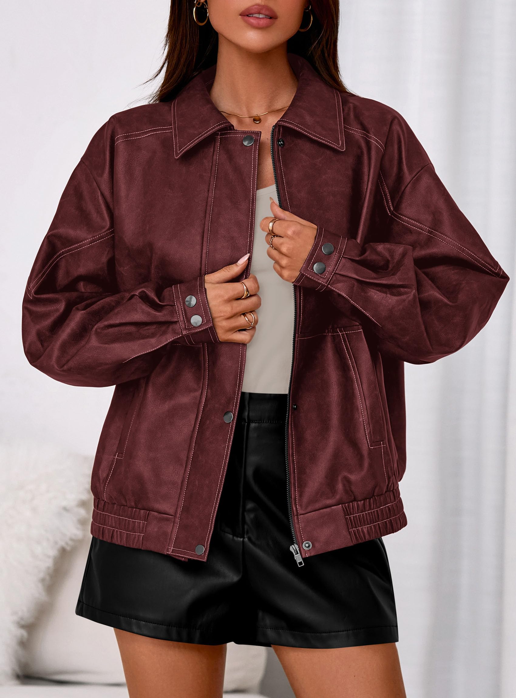Womens Oversized Faux Leather Jacket Fall Winter Outfits
