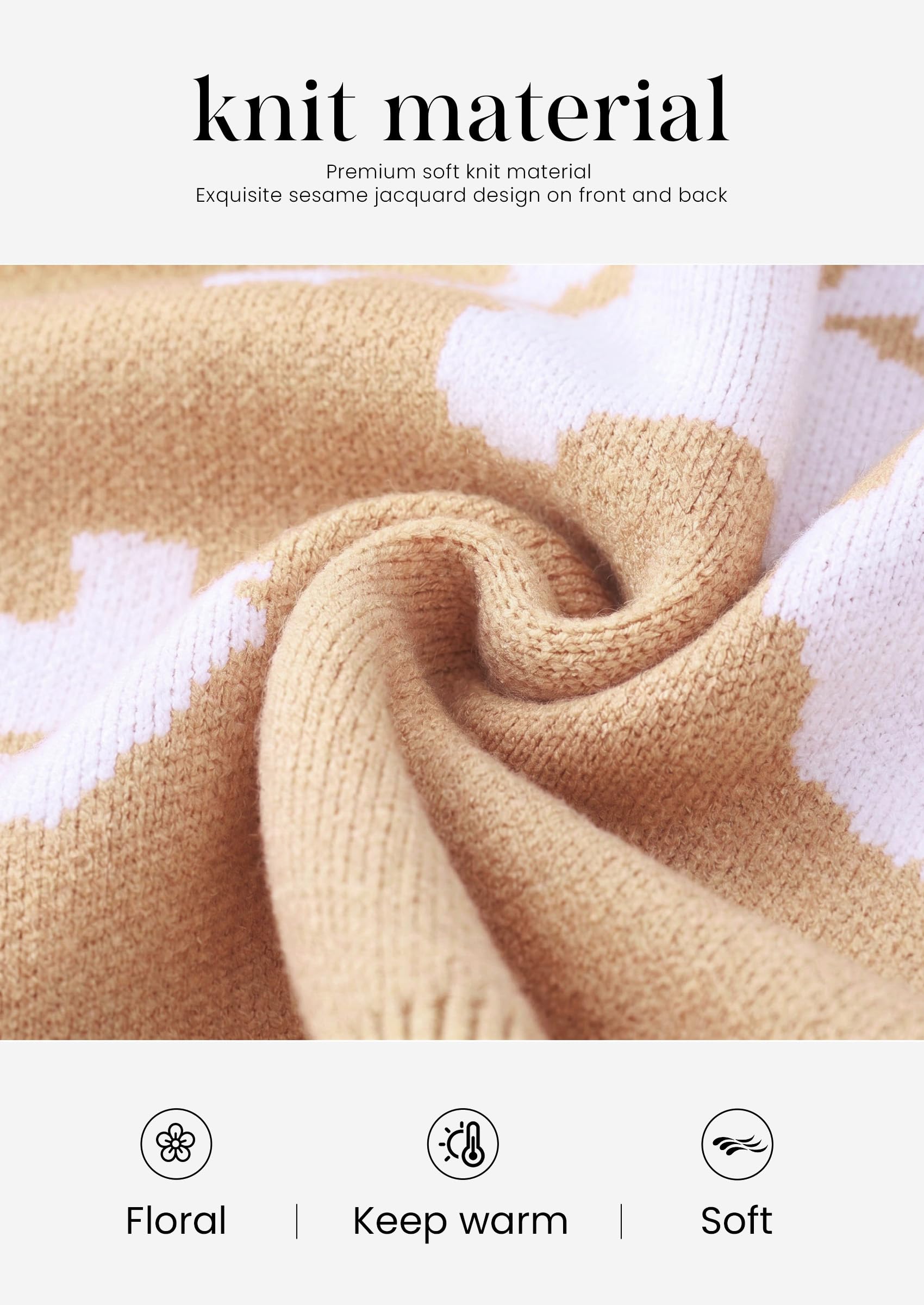 Womens Floral Sweater Crewneck Printed Pullover Tops Apricot