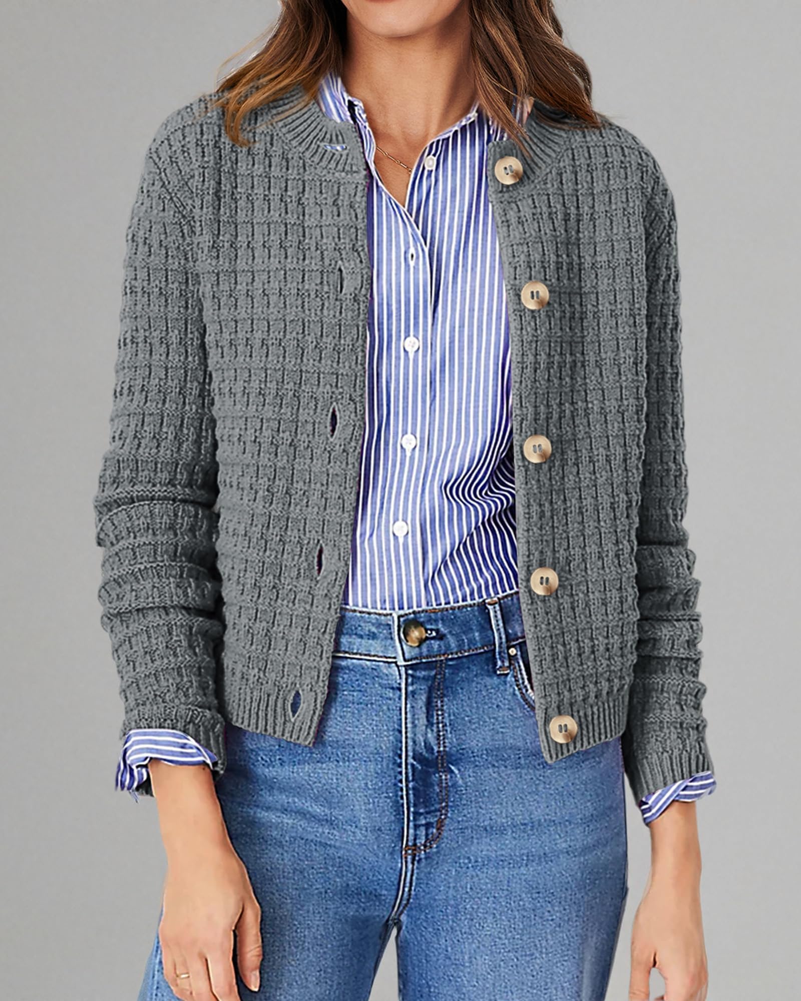 Women's Fall Lightweight Cardigan Sweaters Grey