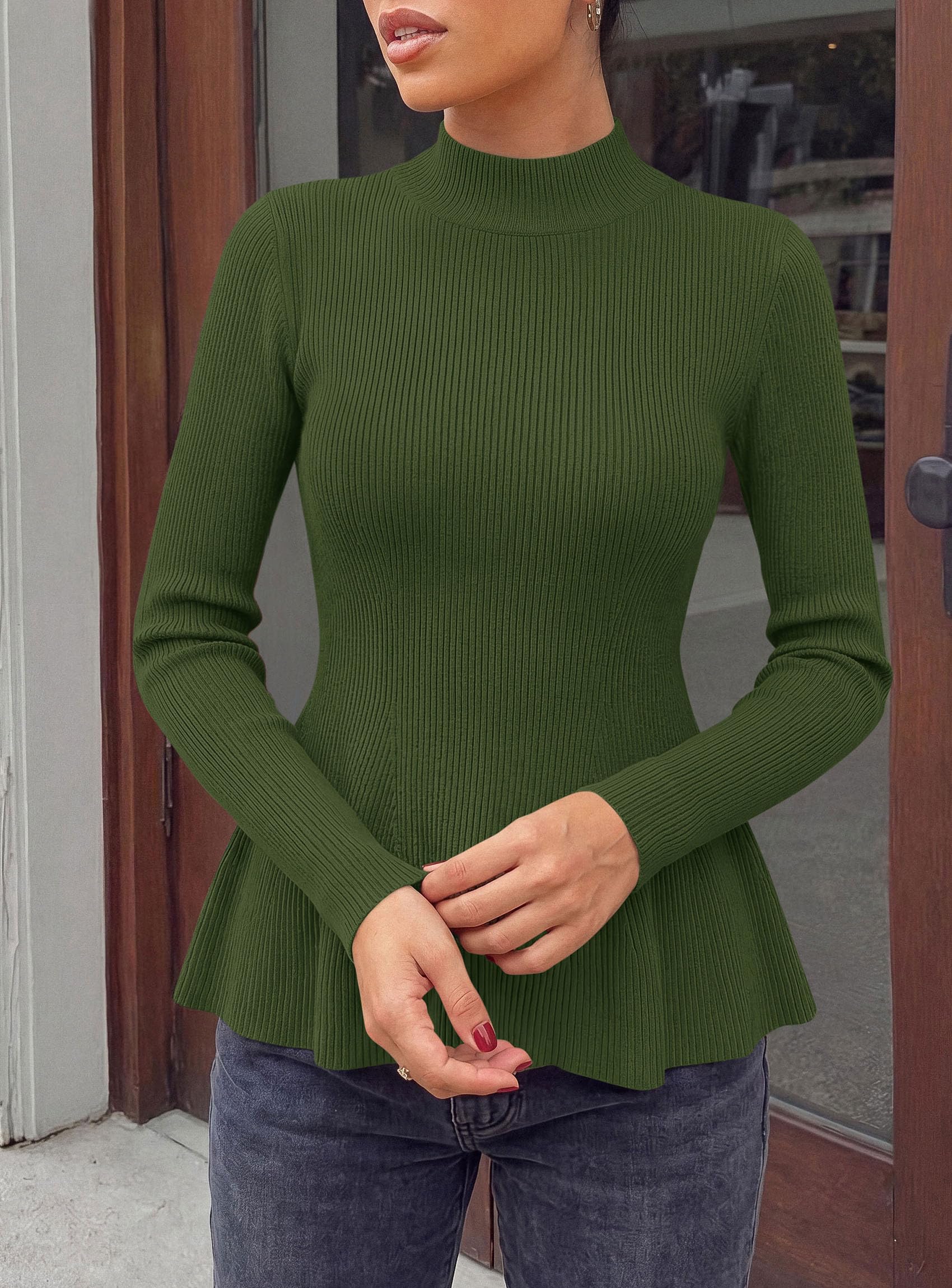 Women's Long Sleeve Peplum Tops Knit Pullover Fall Sweaters