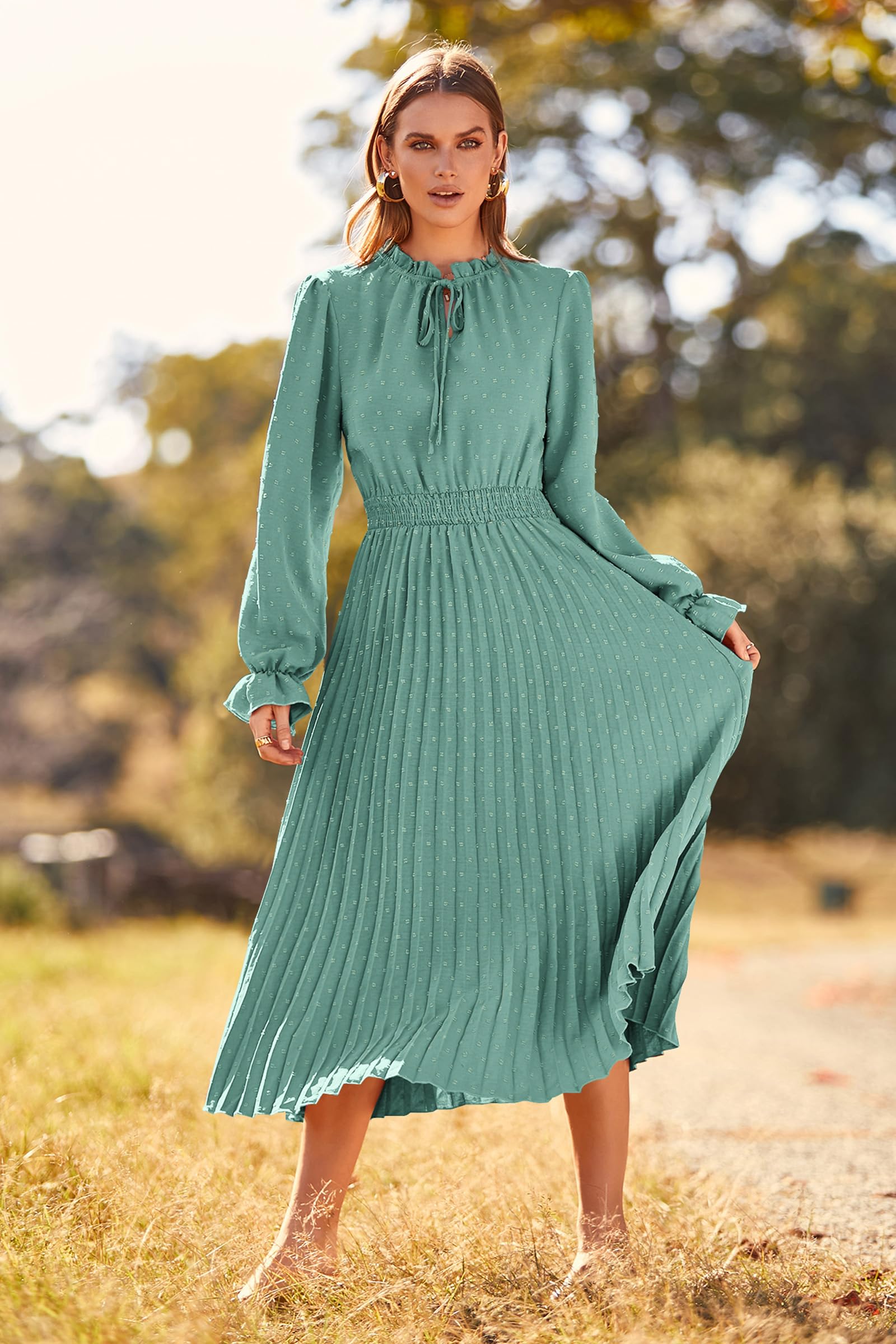 Women's Fall Midi Wedding Guest Dress(Green,Small)
