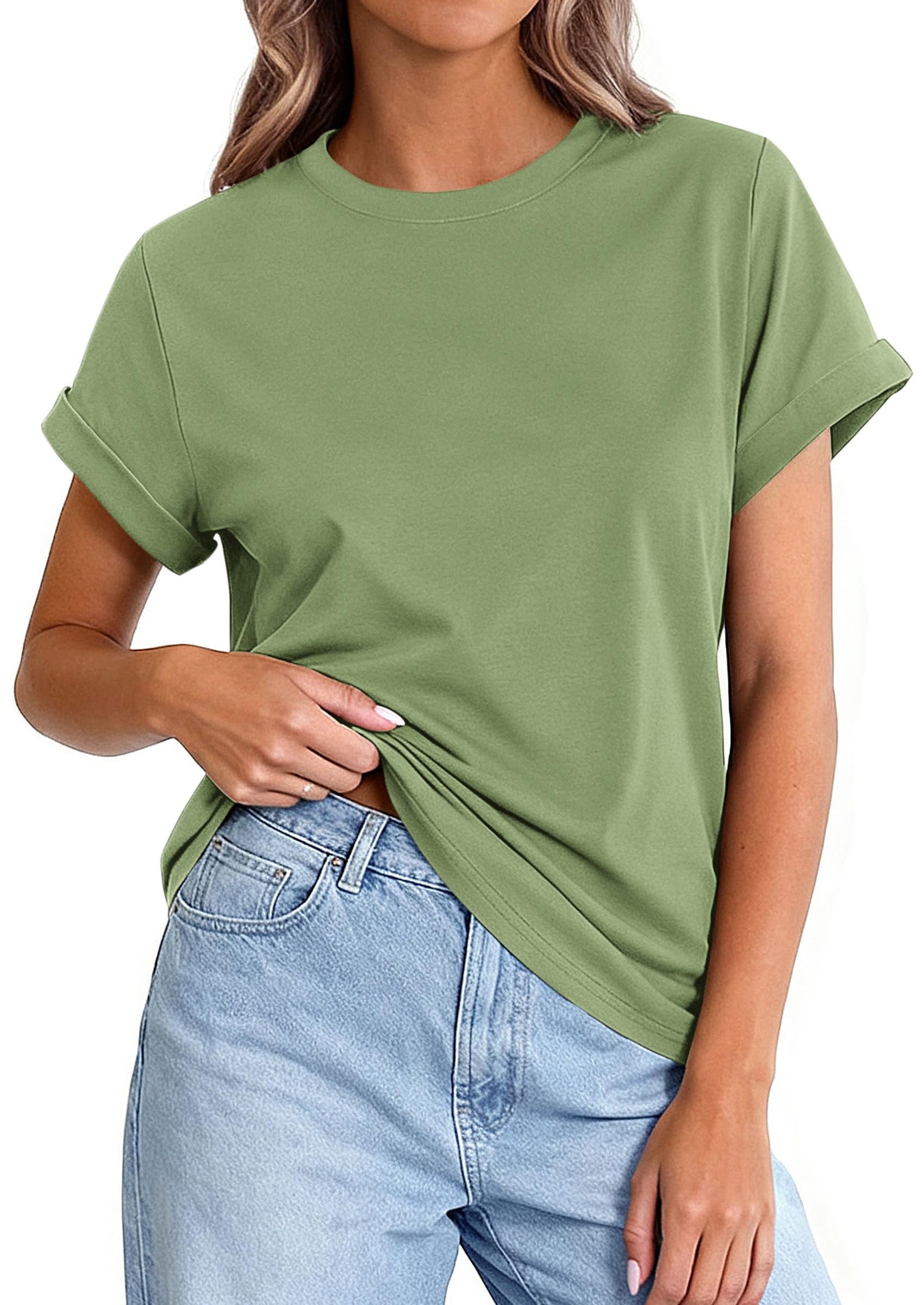 Womens Summer Tops Short Sleeve Shirts,Grey Green,S