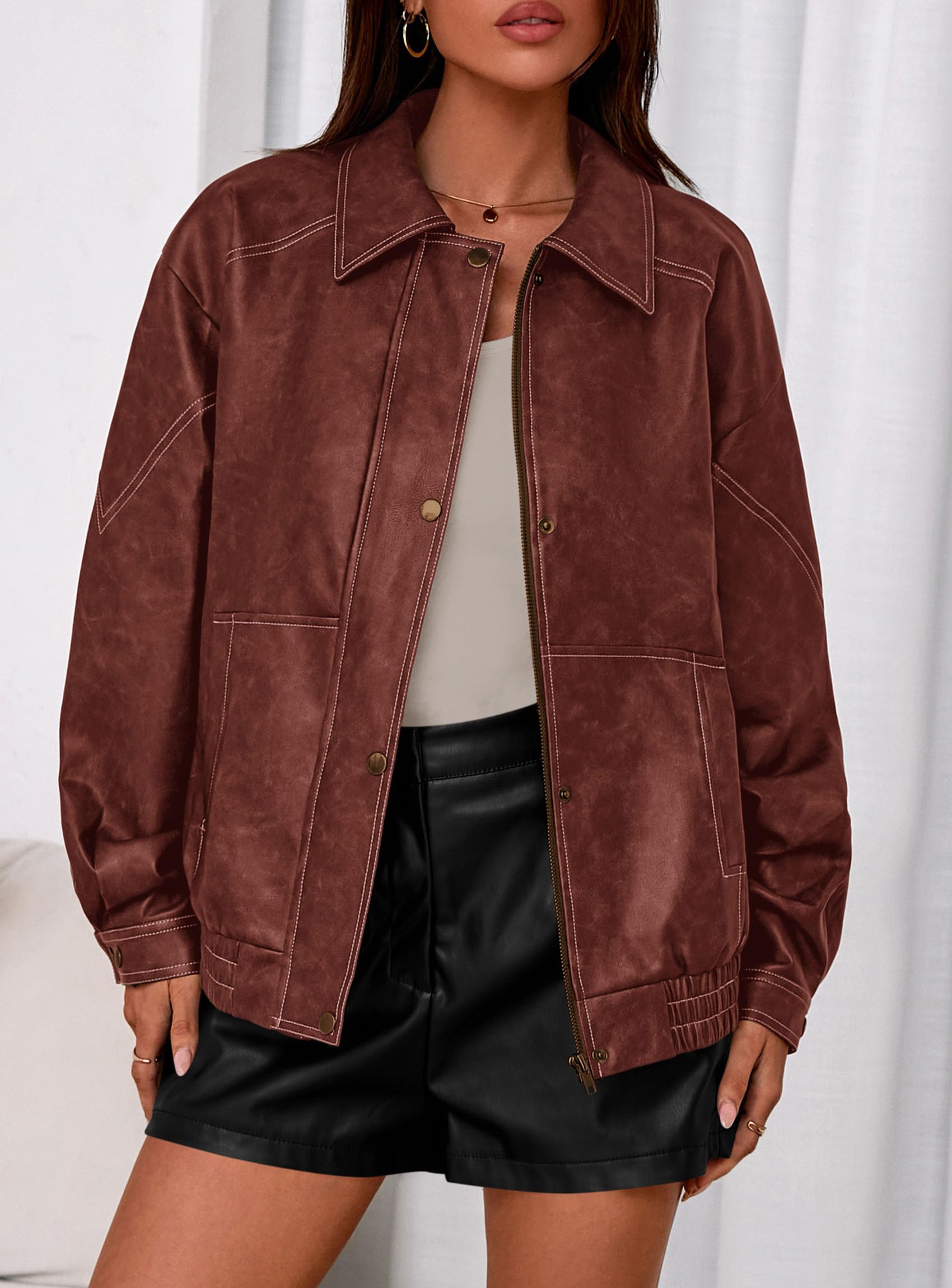 Womens Oversized Faux Leather Jacket Fall Winter Outfits