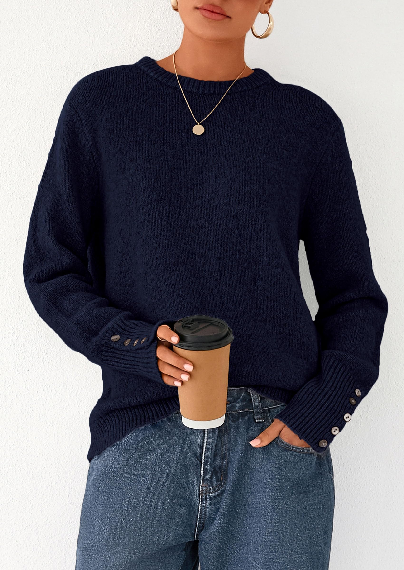 Fall Sweaters for Women Cozy Casual Pullover Ribbed Knit Tops