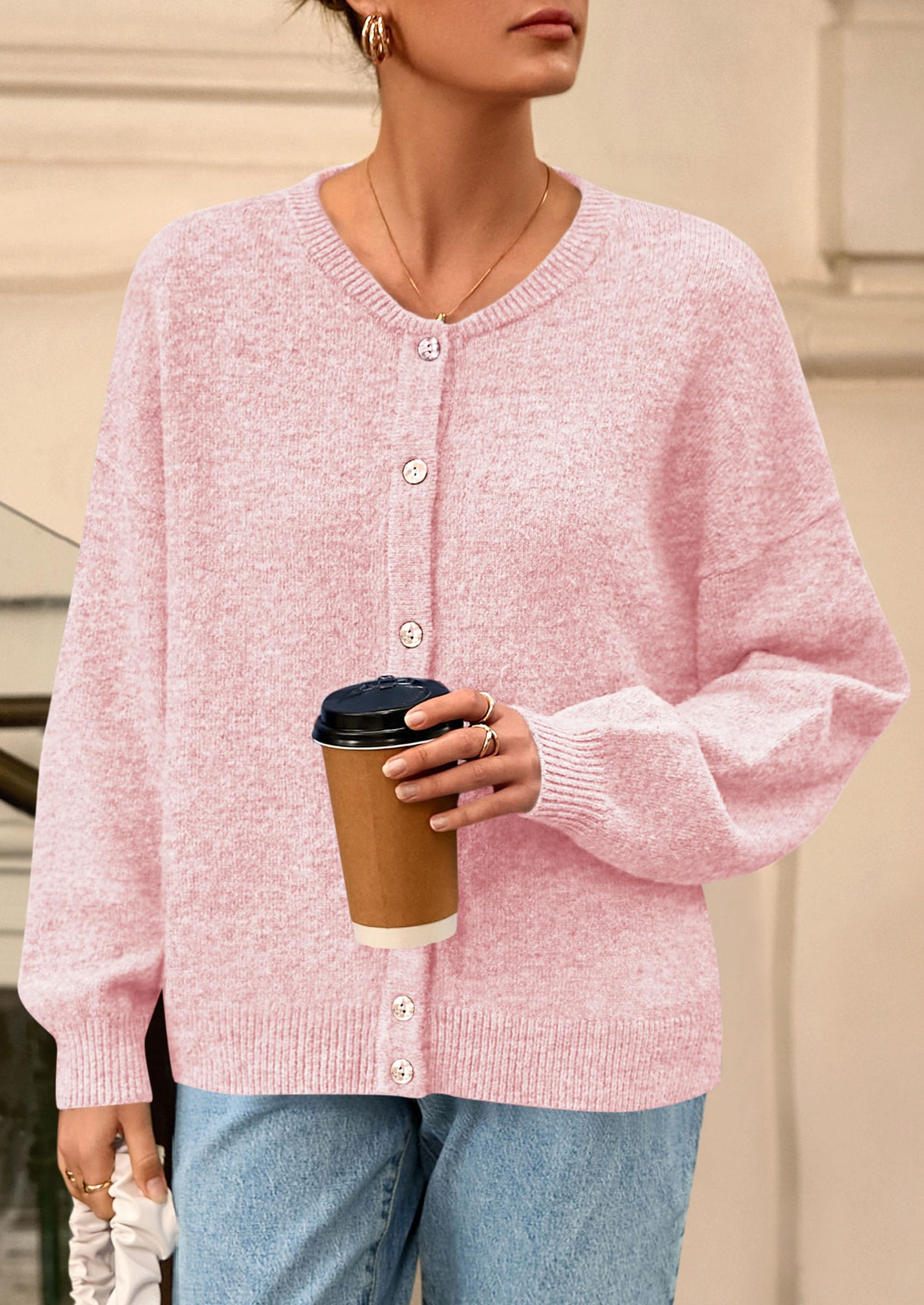 Womens Long Sleeve Cardigan Sweaters Button Down Knit Tops