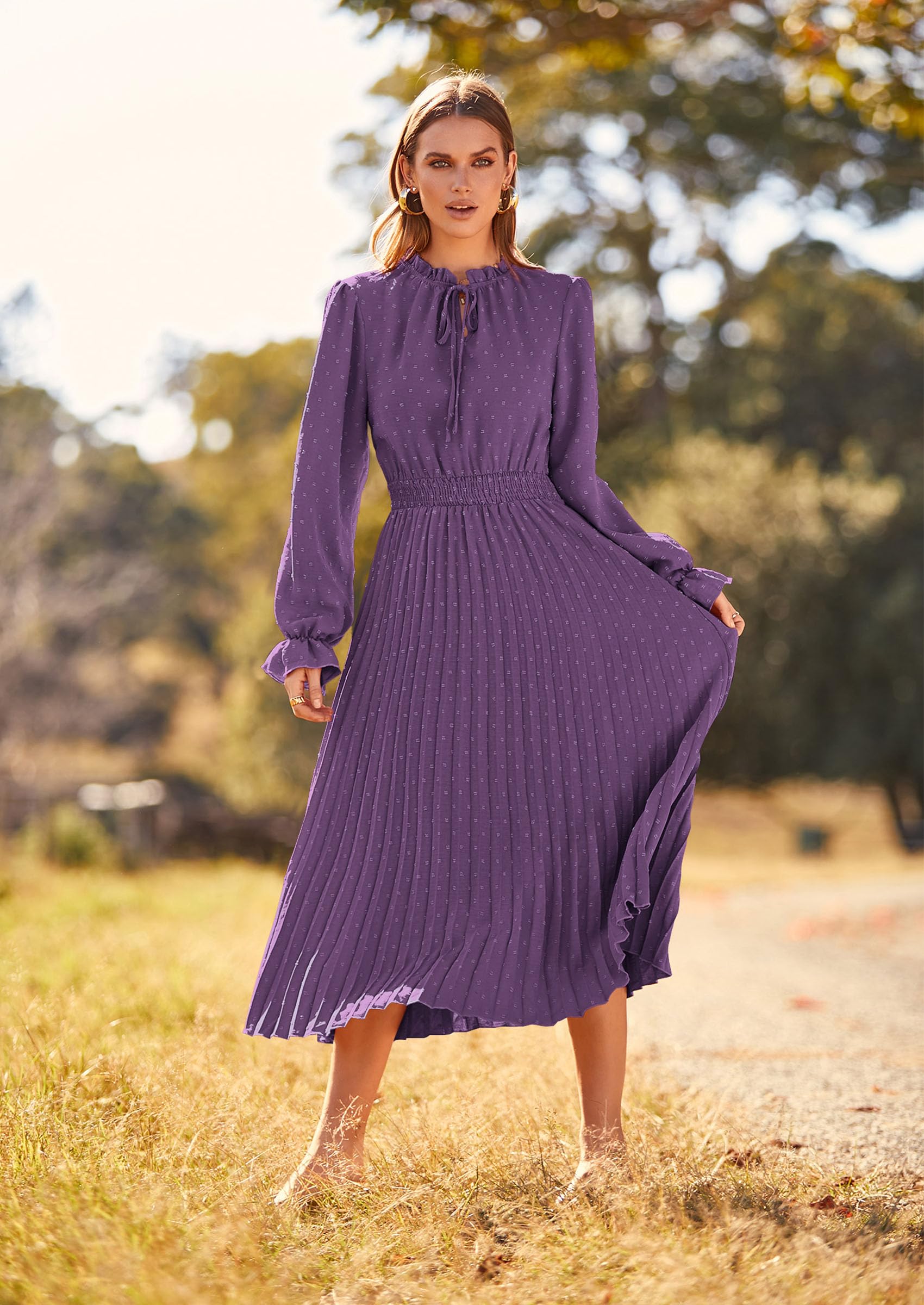 Women's Fall Midi Wedding Guest Dress(Dark Purple,Medium)