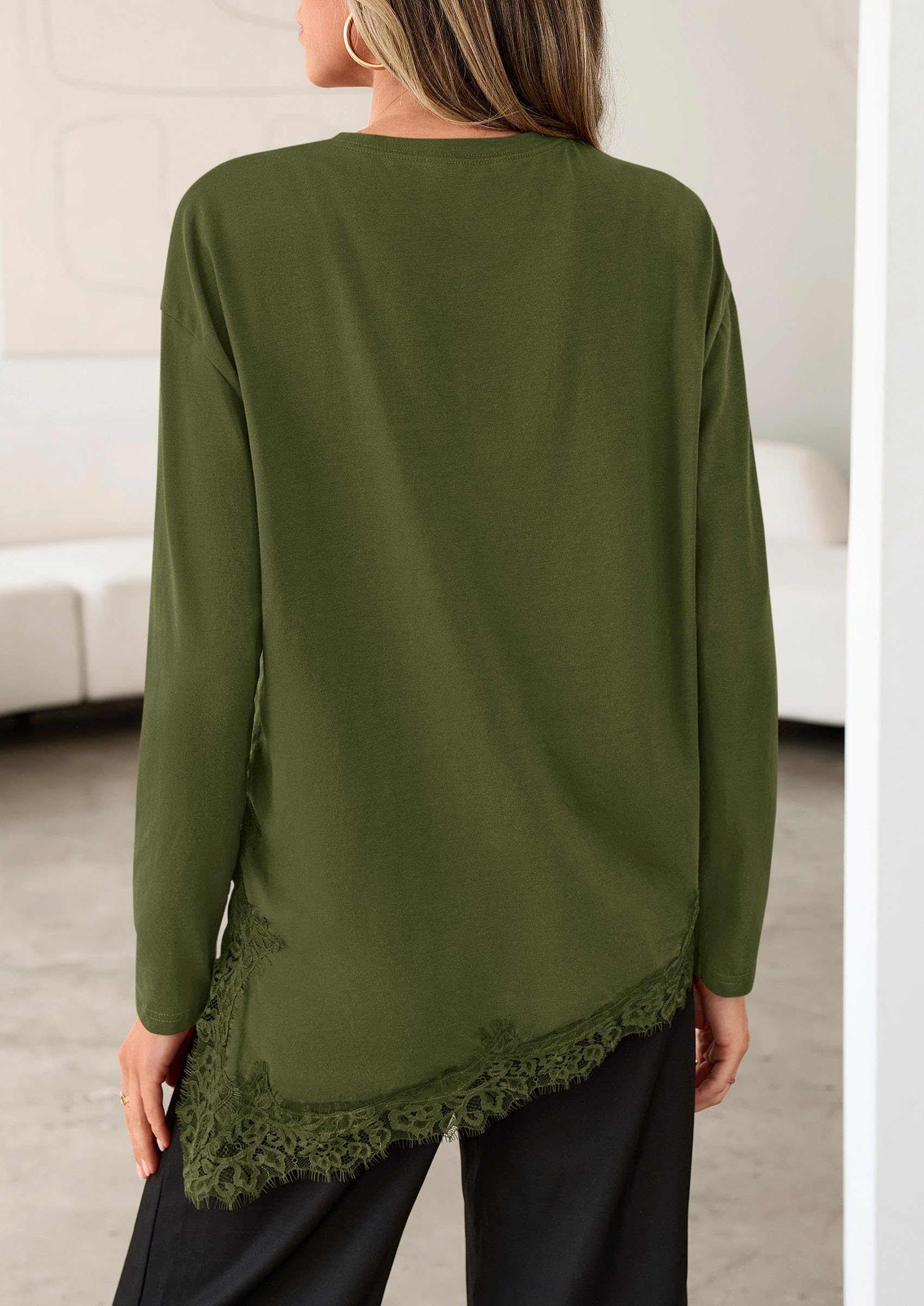 Women's Long Sleeve Asymmetrical Lace Tops Oversized Tshirts
