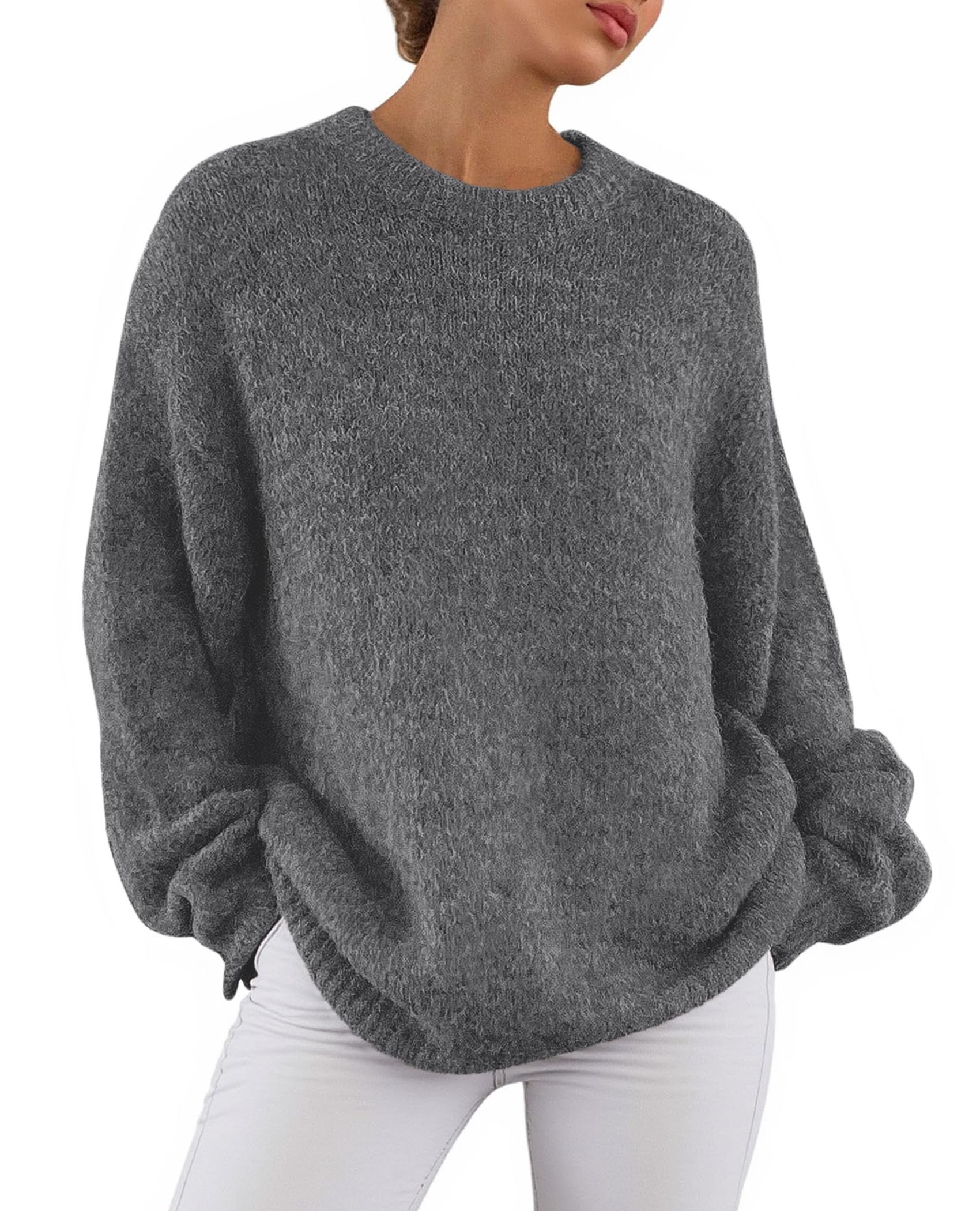 Womens Long Sleeve Oversized Pullover Sweater,Dark Grey,S