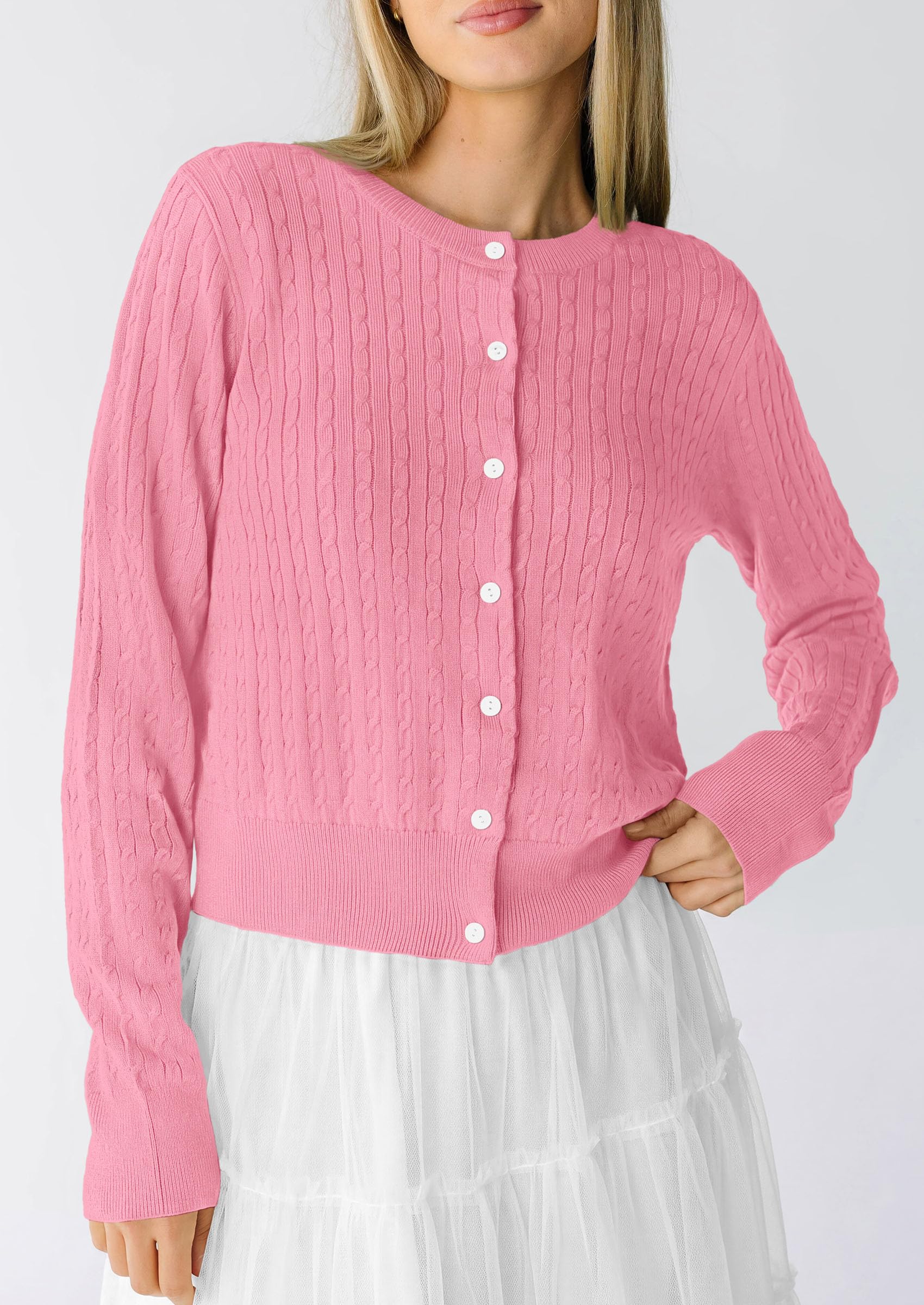 Women Fall Lightweight Cardigans Button Up Cable Knit Sweaters