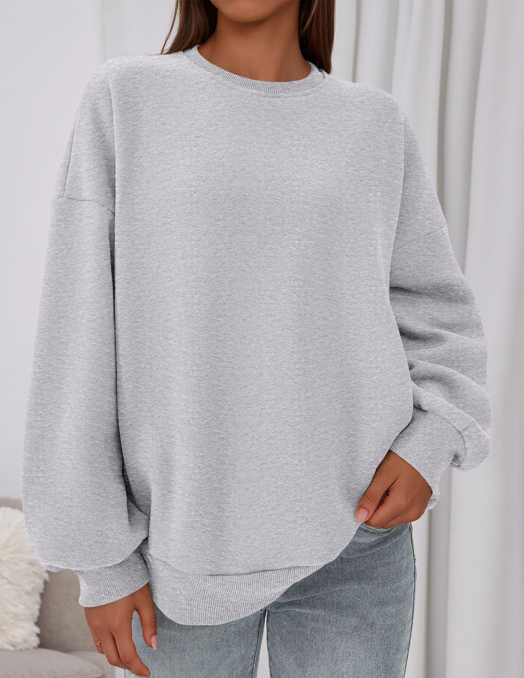 Womens Oversized Crewneck Sweatshirt 2026 Fall Outfits Grey