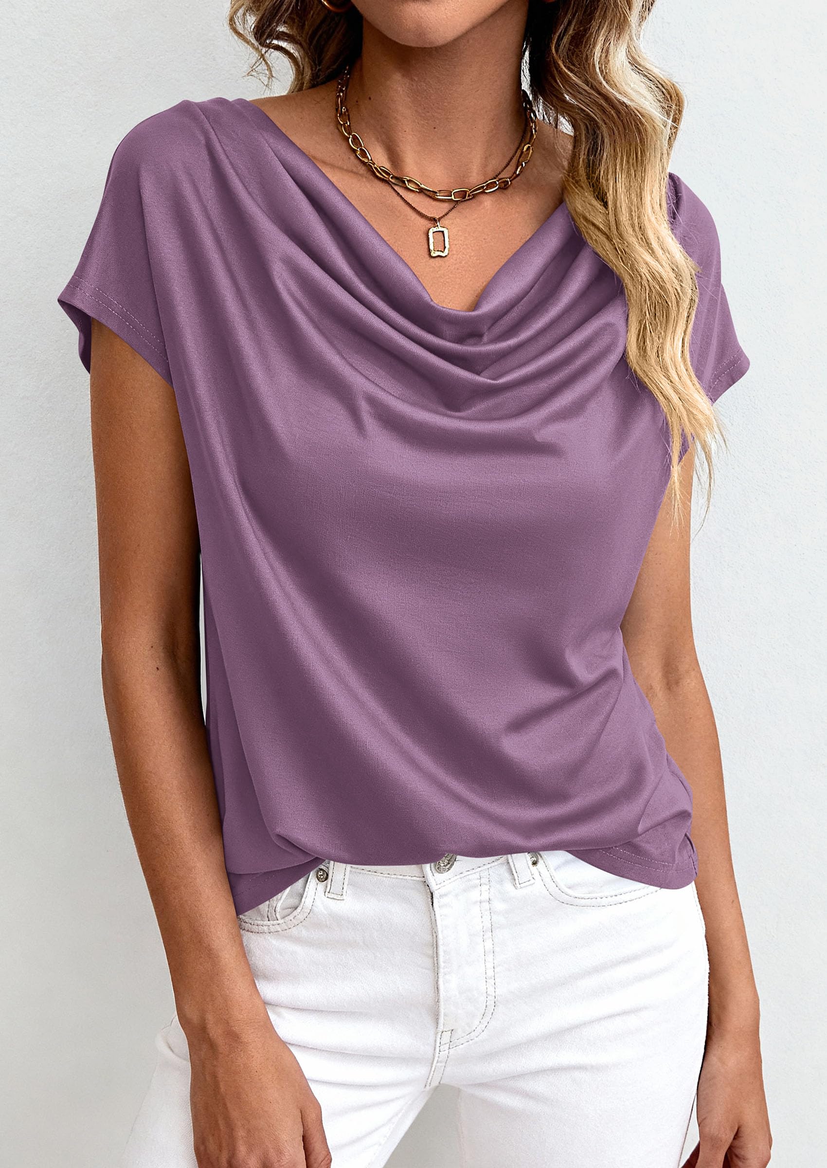 Womens Tops Dressy Business Casual Work Blouses, Purple,XS