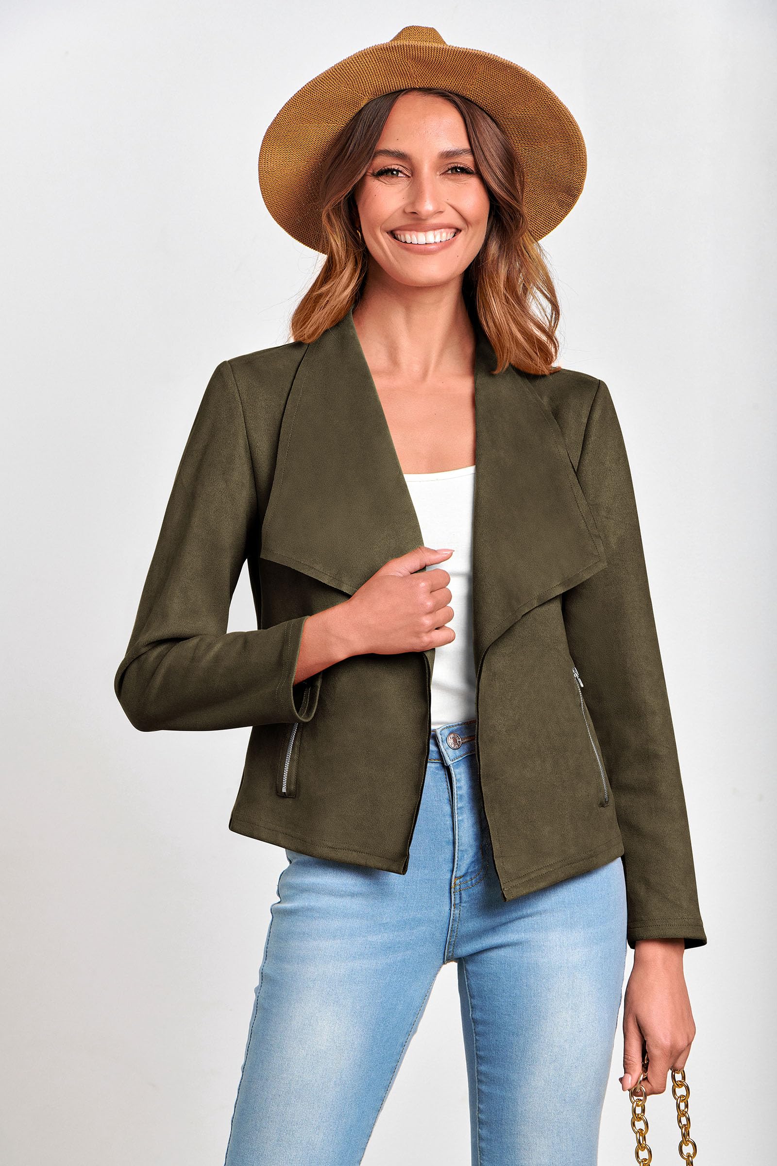Women's Fall Fashion Faux Suede Jackets(Army Green,Small)