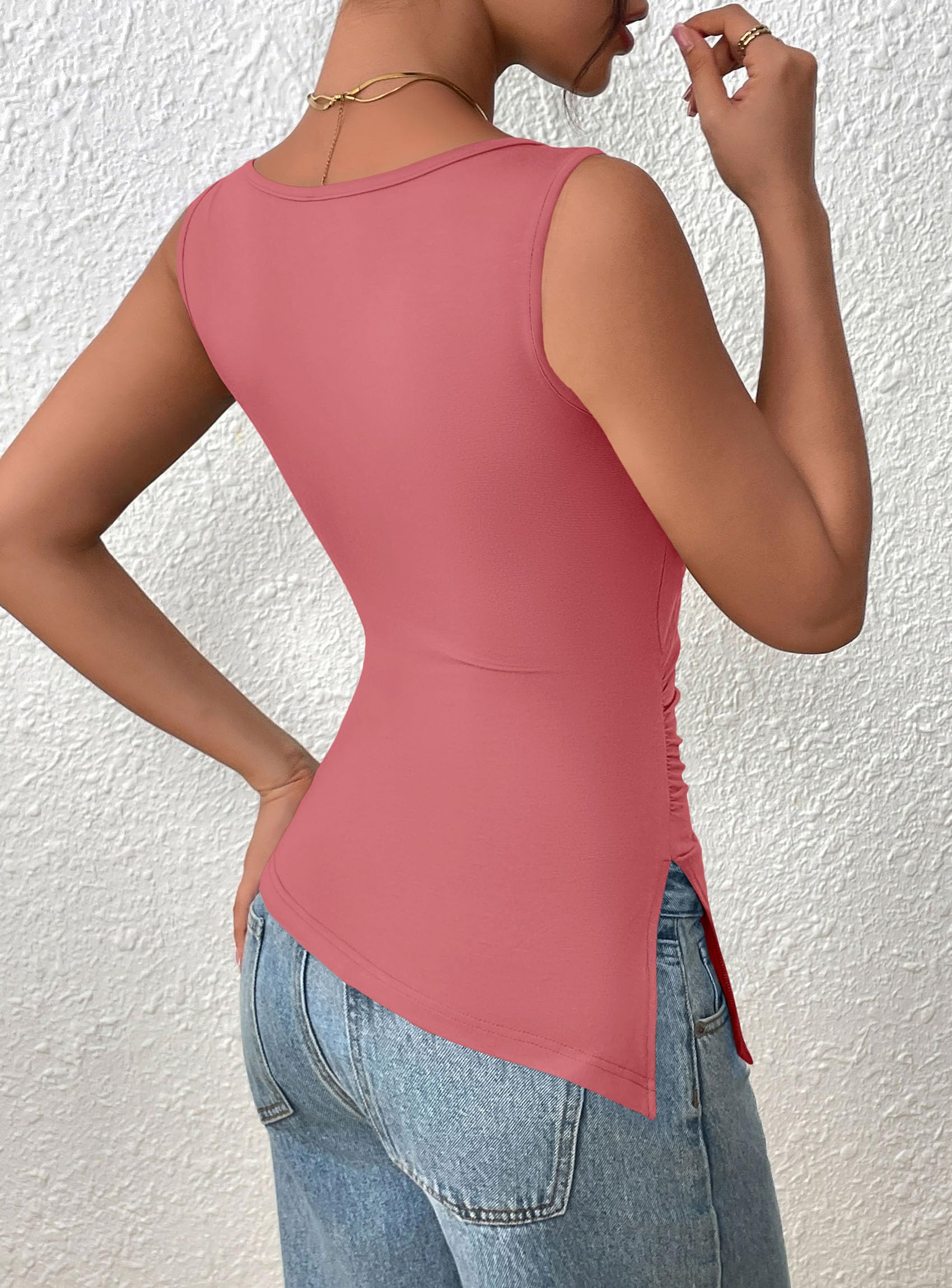 Women's Ruched Tank Tops Summer Y2K Shirts,Pink,S