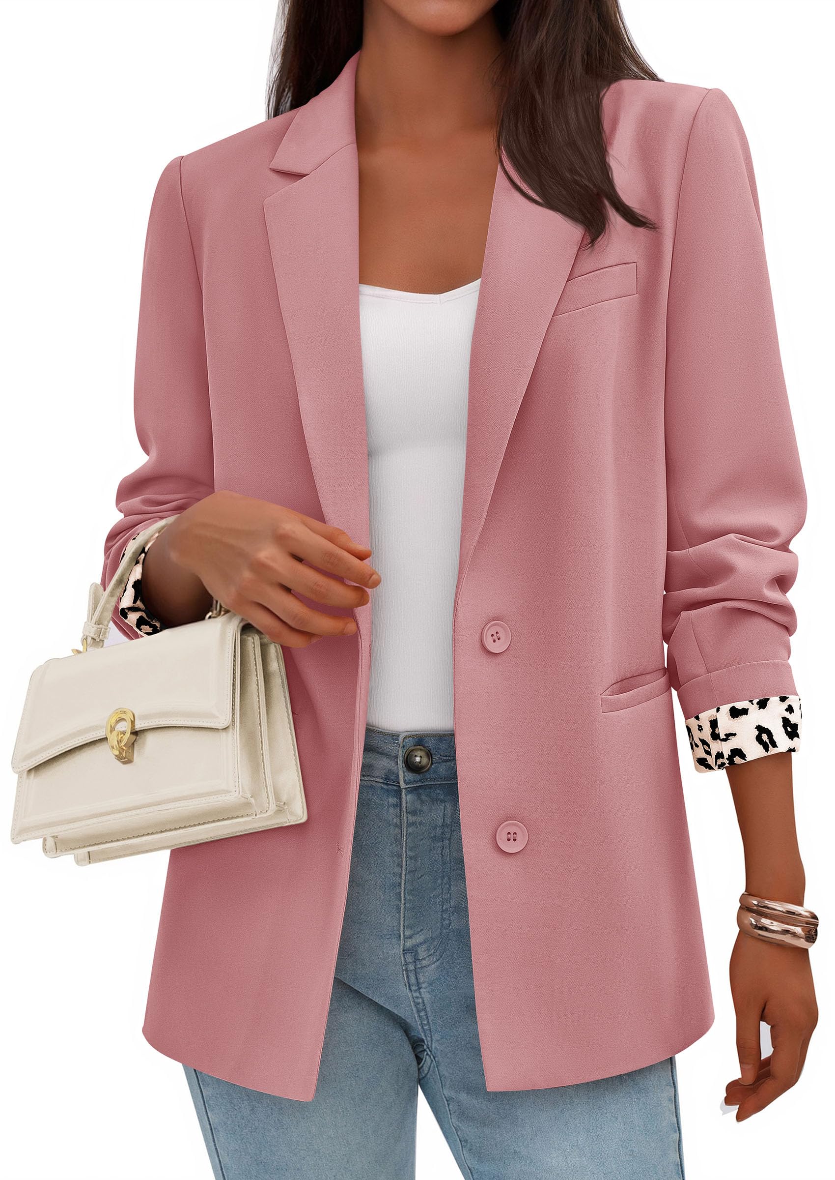 Womens Open Front Leopard Blazers Suit Jackets,Pink,M