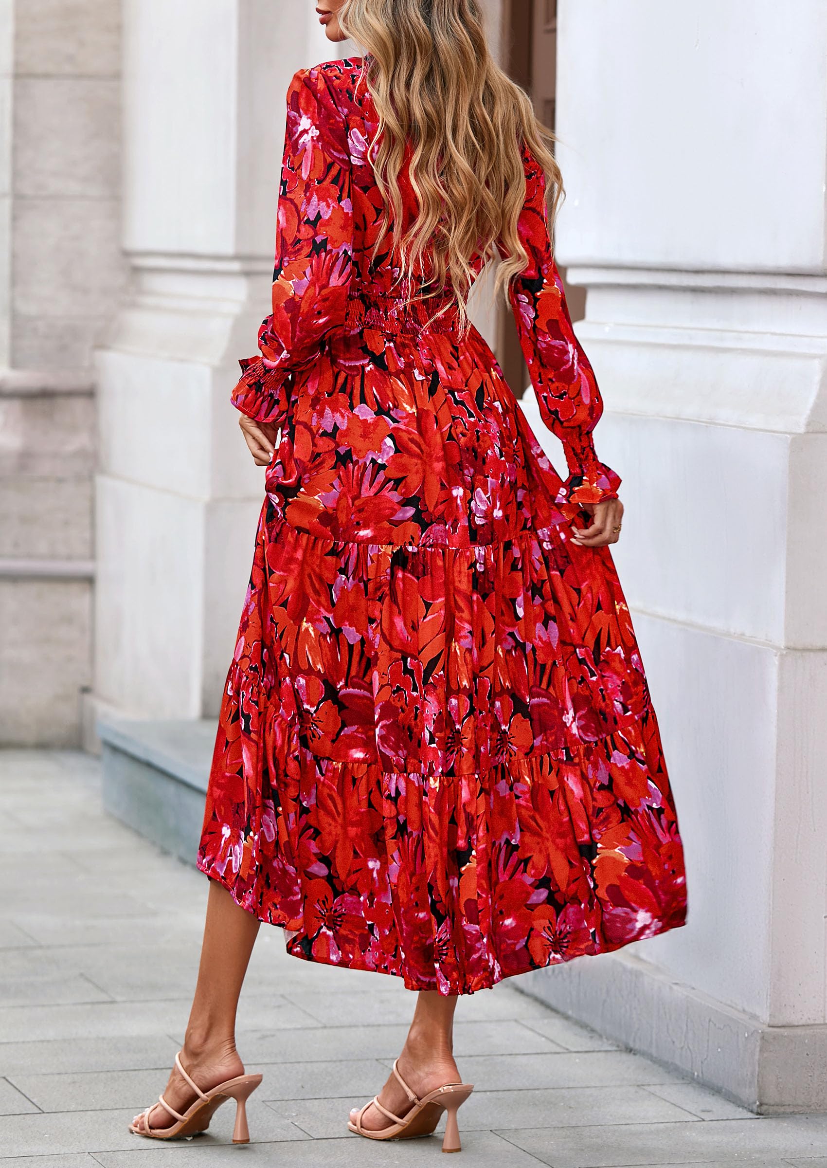 Women's Floral Maxi Dress Fall A Line Wedding Guest Dresses
