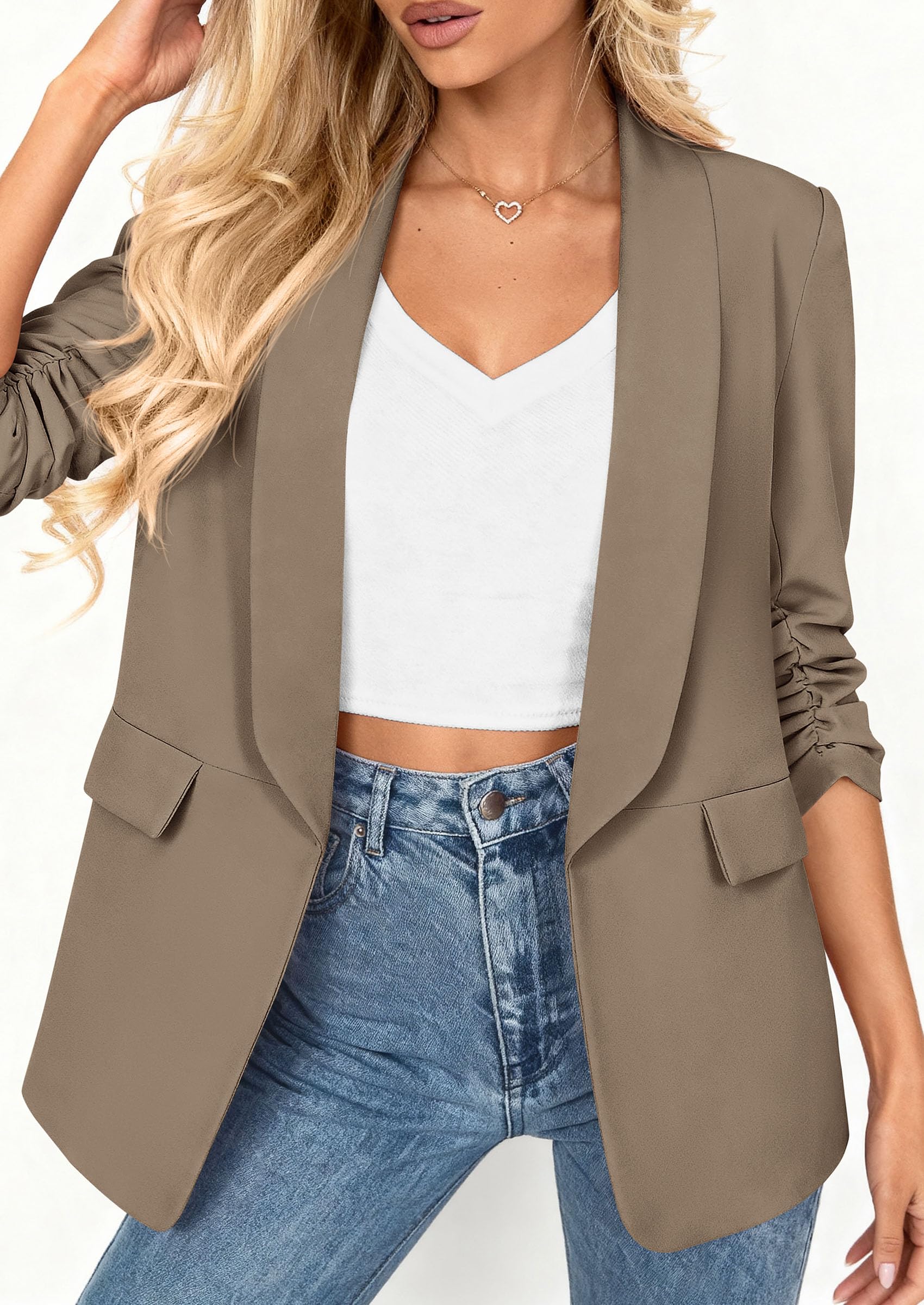 Women's Summer Blazers Business Casual Outfits Light Coffee,XS