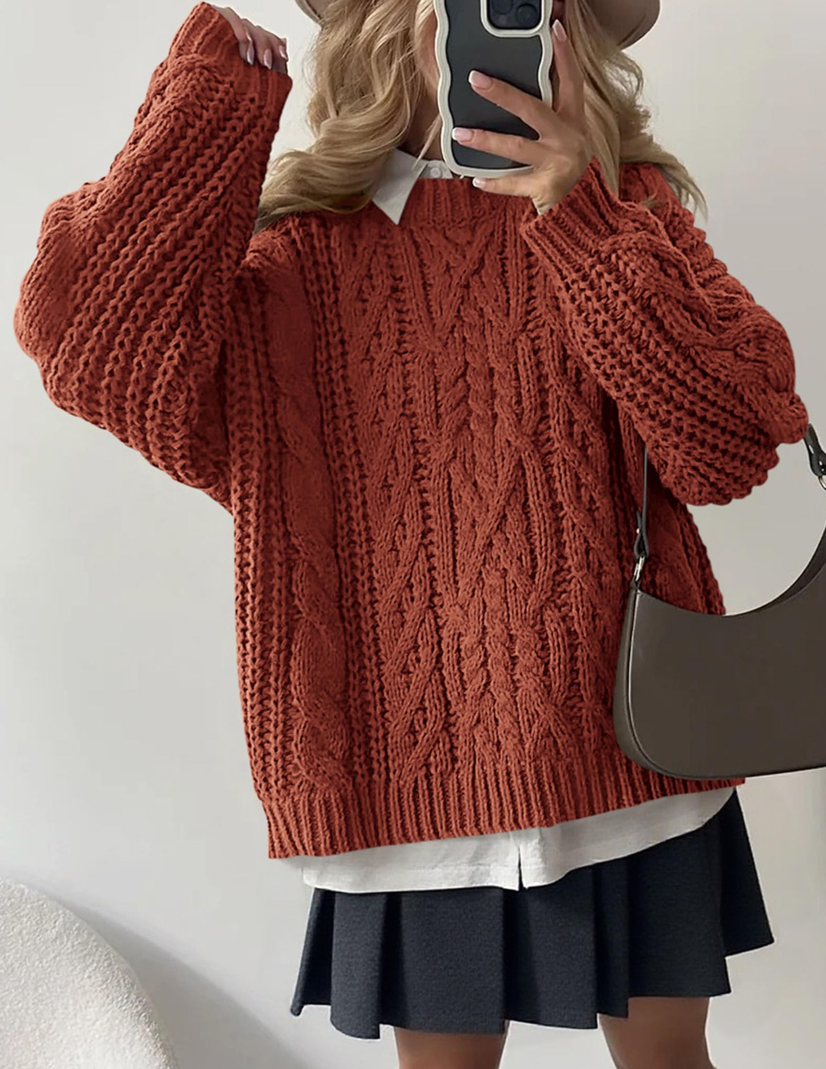 Womens Oversized Fall Sweaters Chunky Cable Knit Pullover Tops