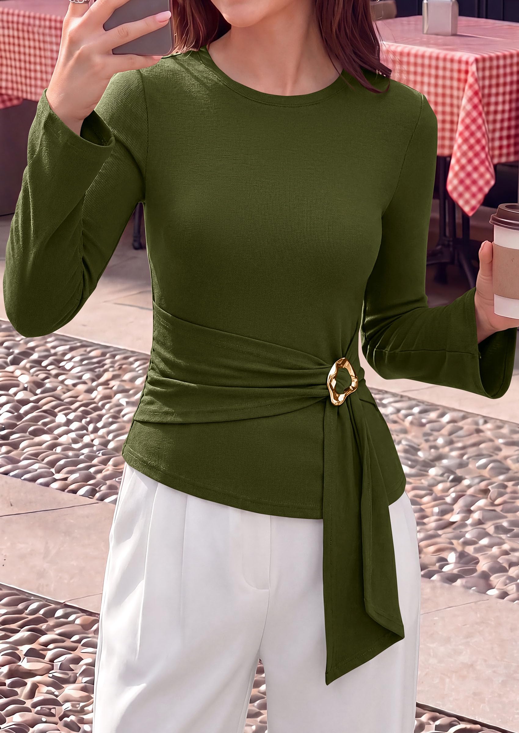 Asymmetrical Tops for Women Fall Business Casual Peplum Top