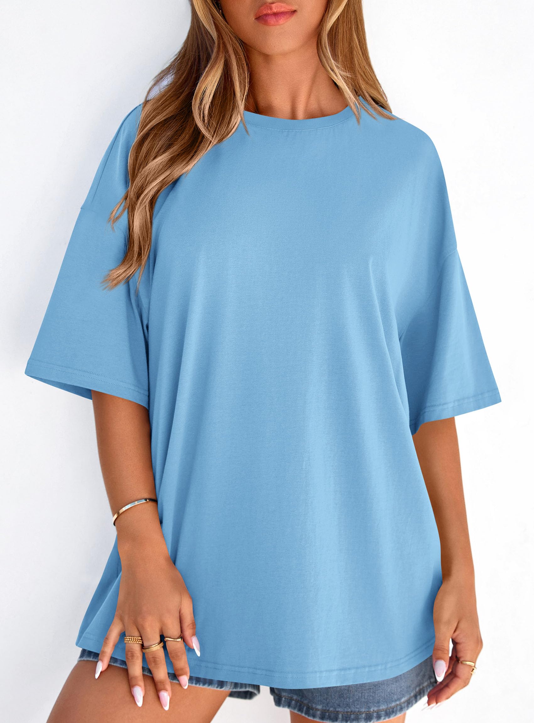 Women's Oversized Tshirts Going Out Tops (Sky Blue,S)