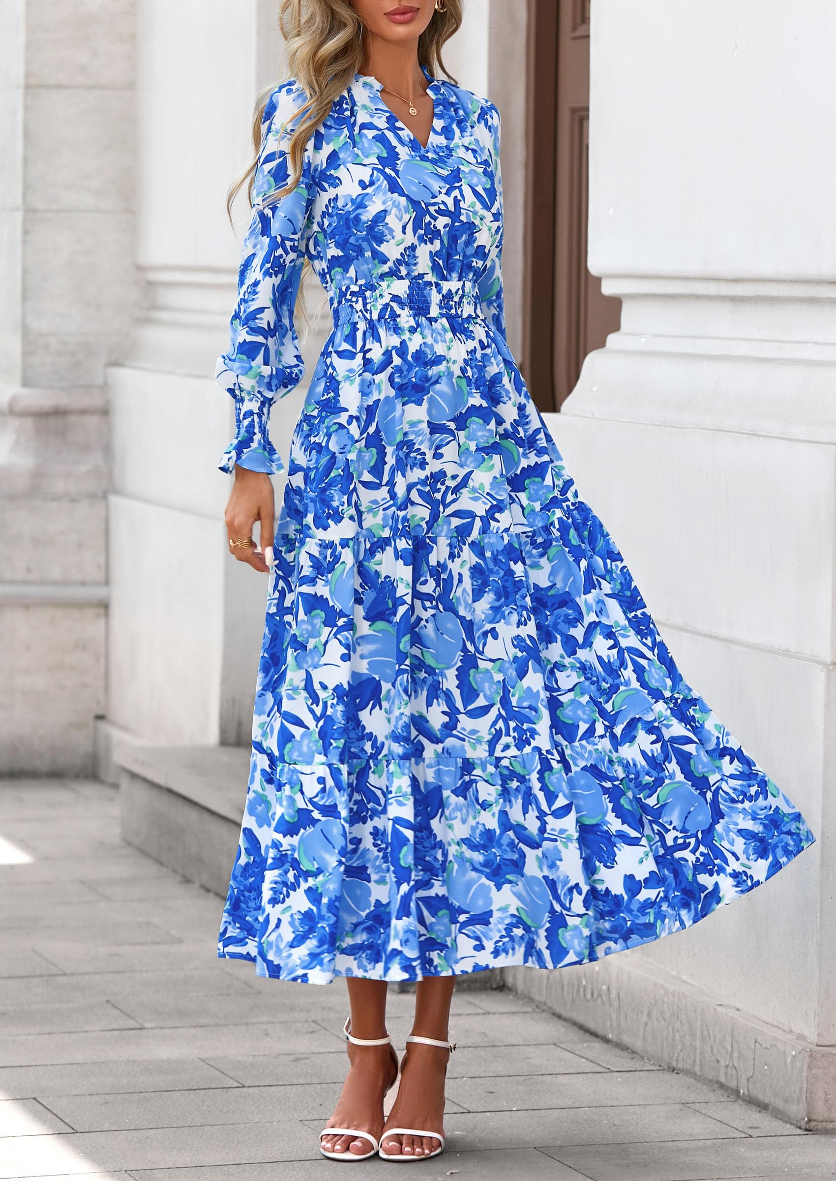 Women's Floral Maxi Dress Fall A Line Wedding Guest Dresses