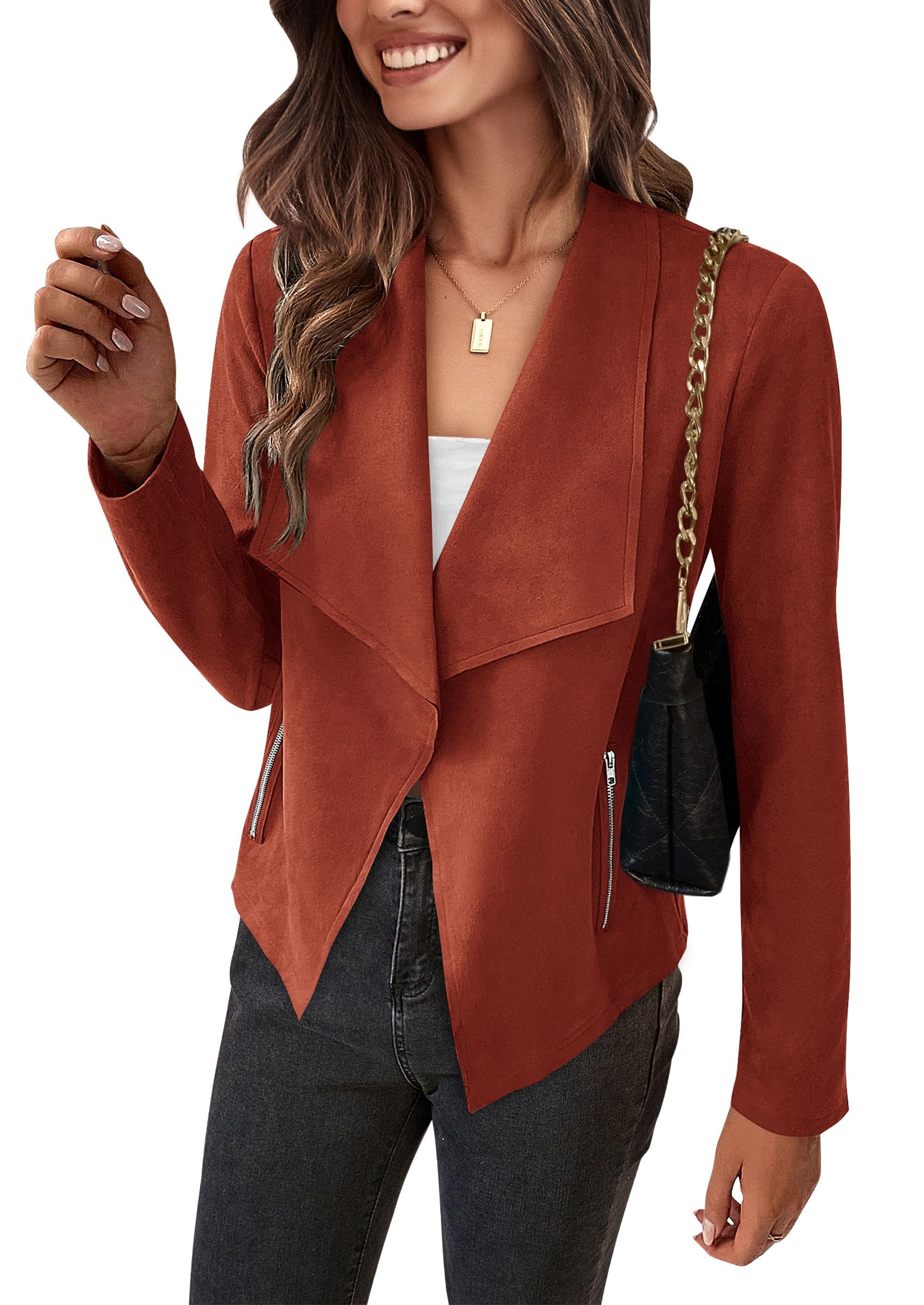 Women's Fall Fashion Faux Suede Jackets(Rust Red,Small)