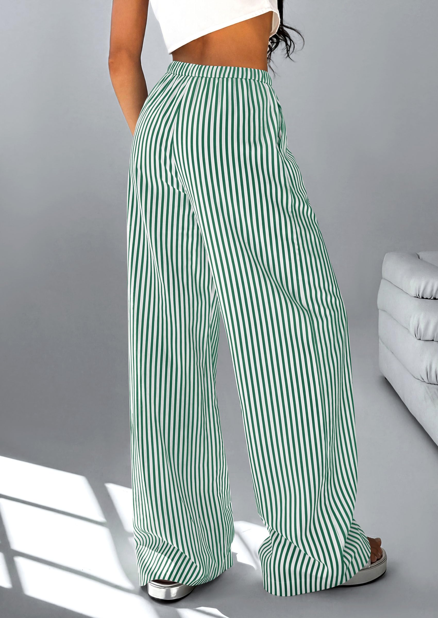 Women's Striped Wide Leg Pants 2026 Casual Palazzo with Pocket
