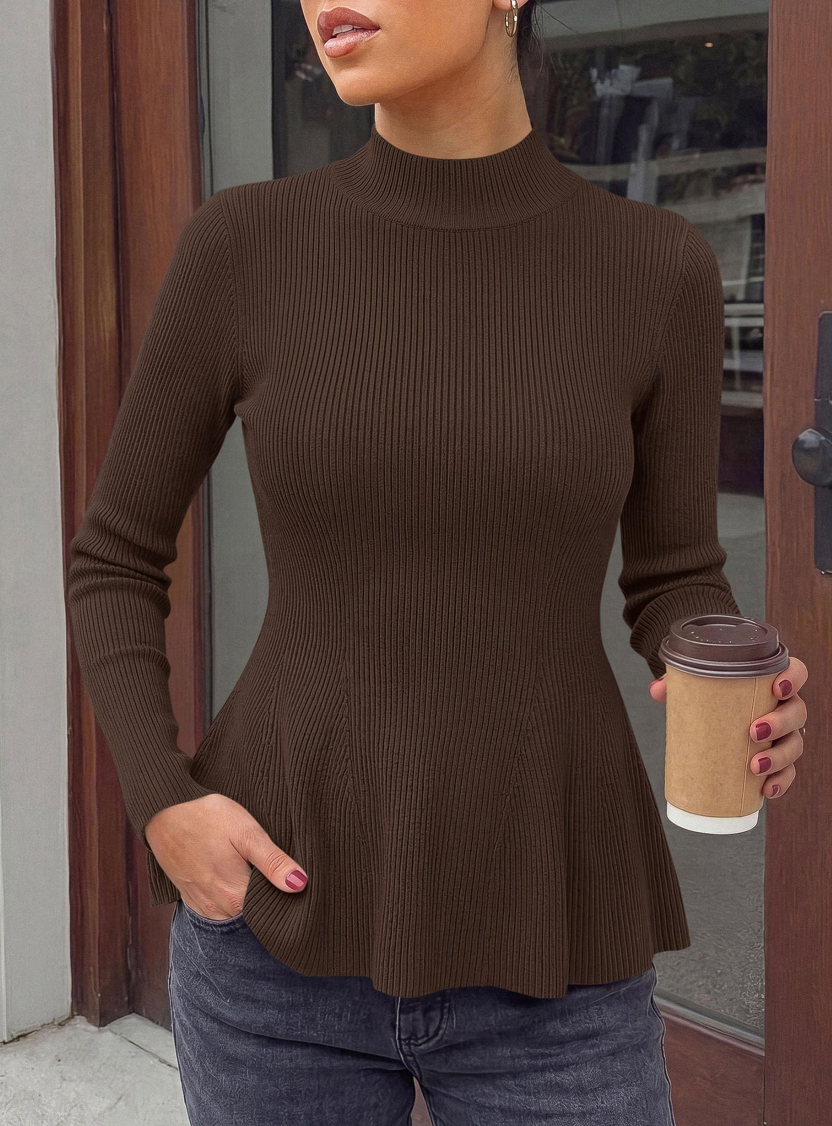 Women's Long Sleeve Peplum Tops Knit Pullover Fall Sweaters