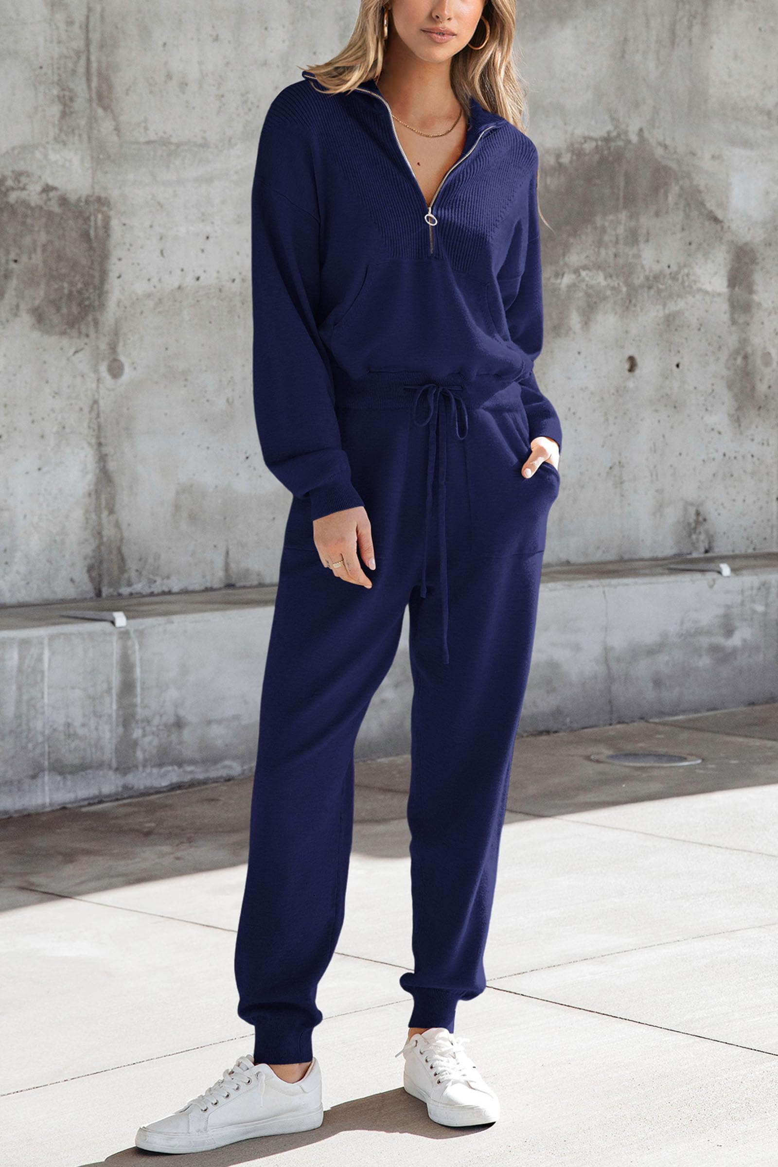 Women's 2 Piece Sweatsuits Set Fall Outfits(Dark Blue,S)