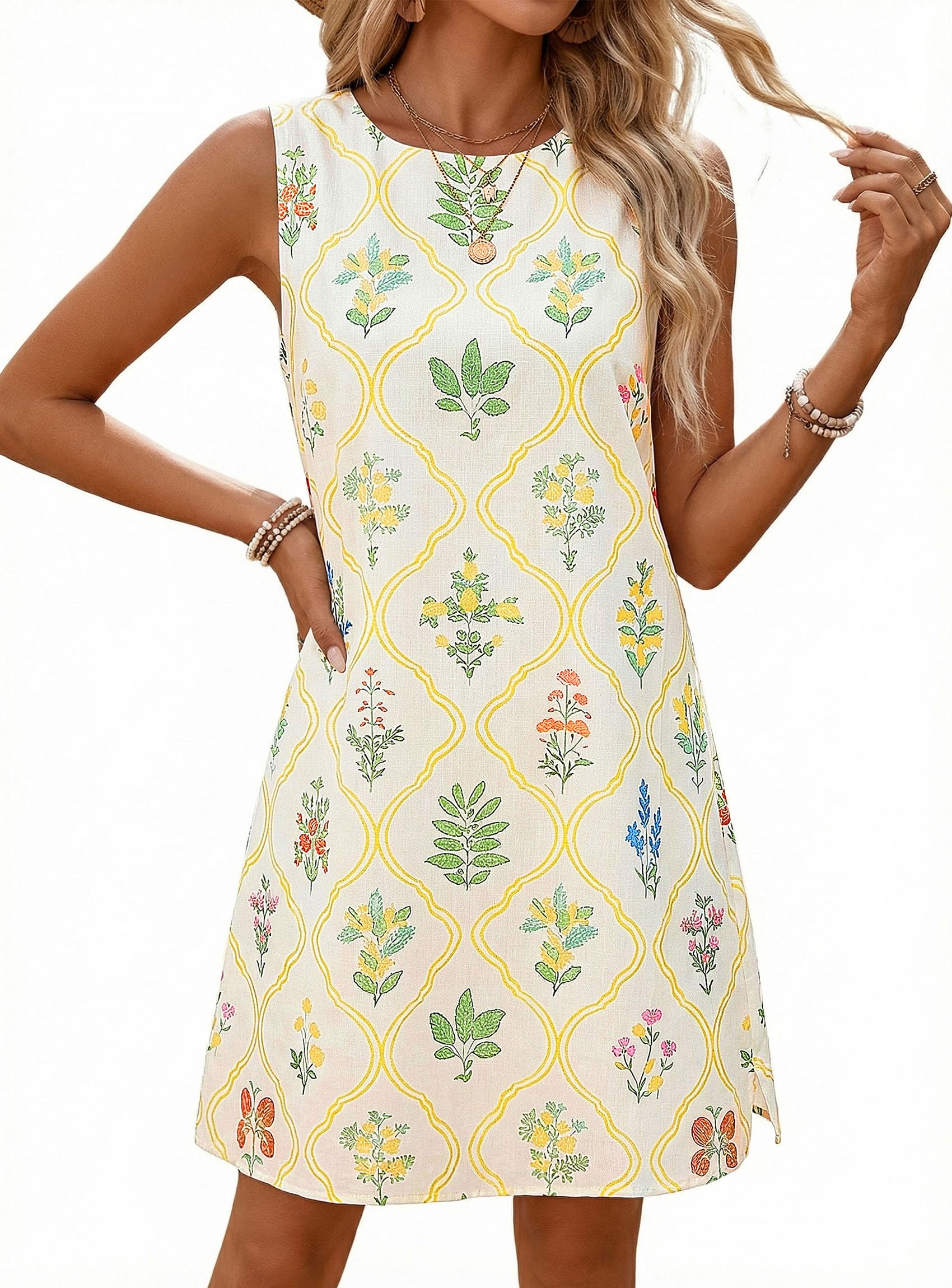 Women's Summer Floral Sundresses Sleeveless Mini Dress