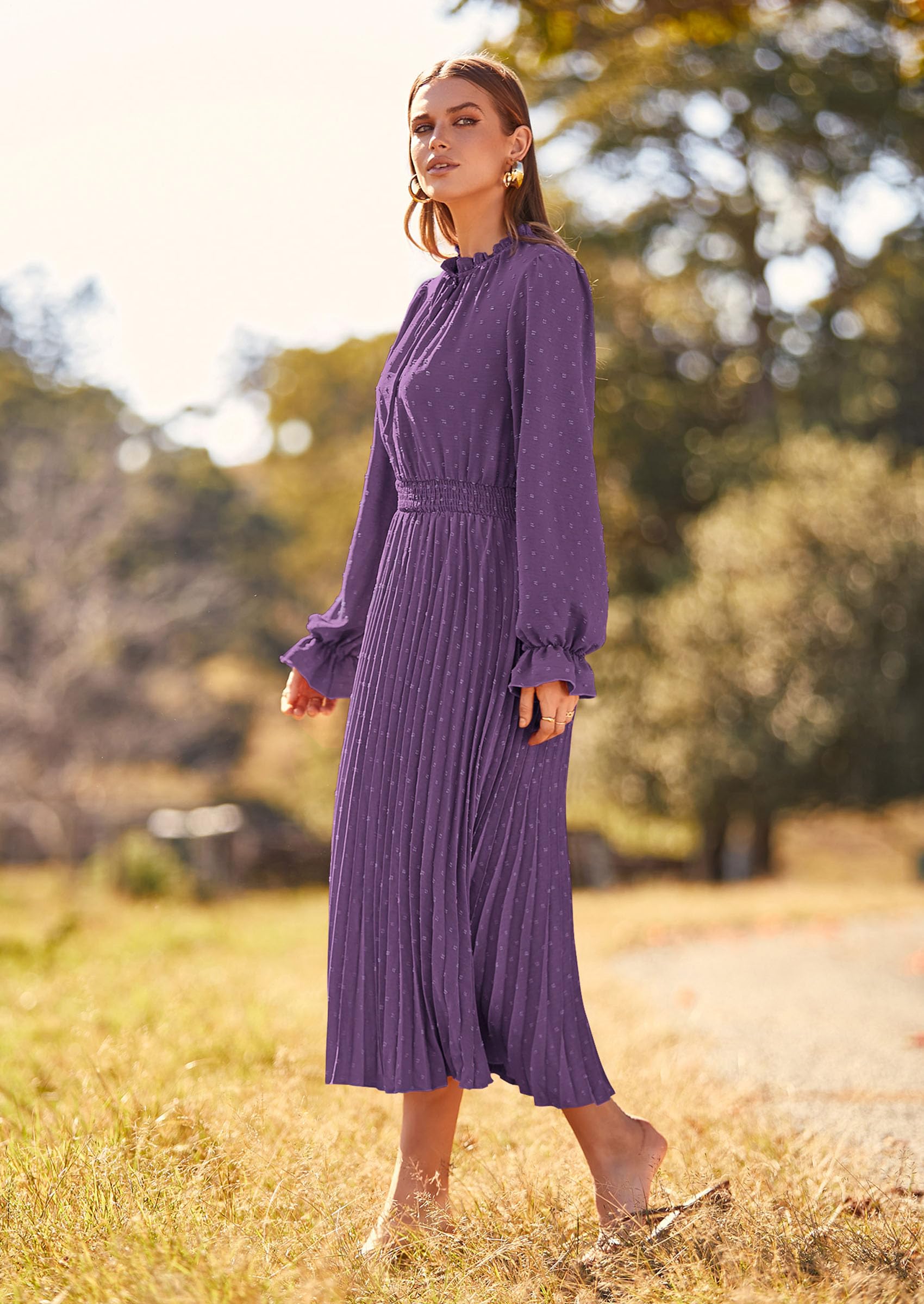 Women's Fall Midi Wedding Guest Dress(Dark Purple,Medium)