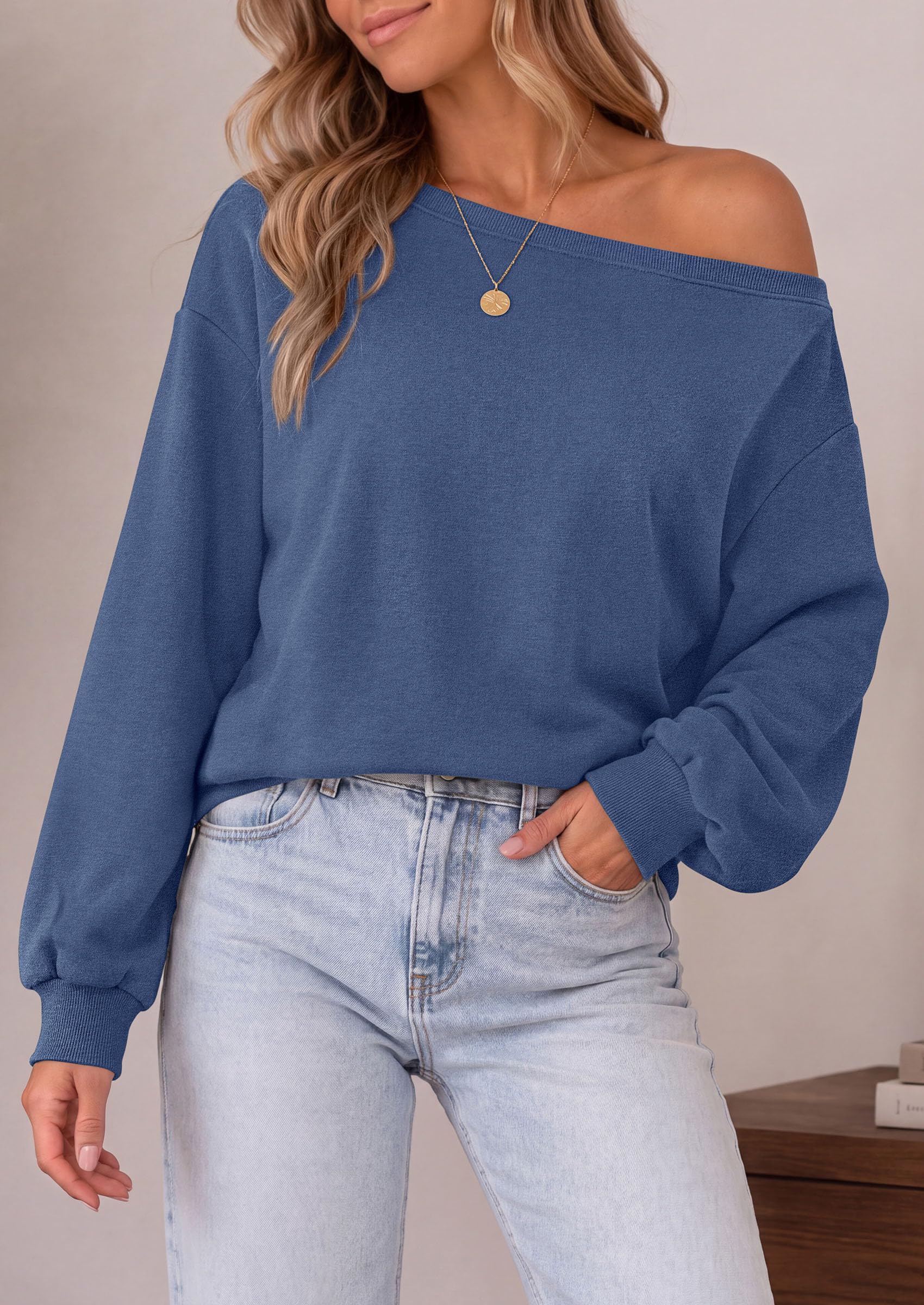 Womens Off The Shoulder Sweatshirt Fall Long Sleeve Tops