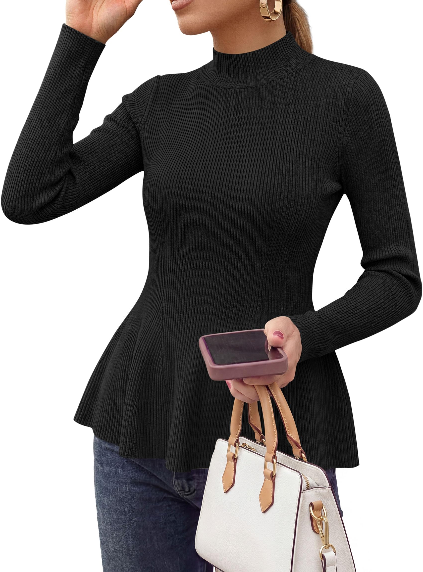 Women's Long Sleeve Peplum Tops Knit Pullover Fall Sweaters
