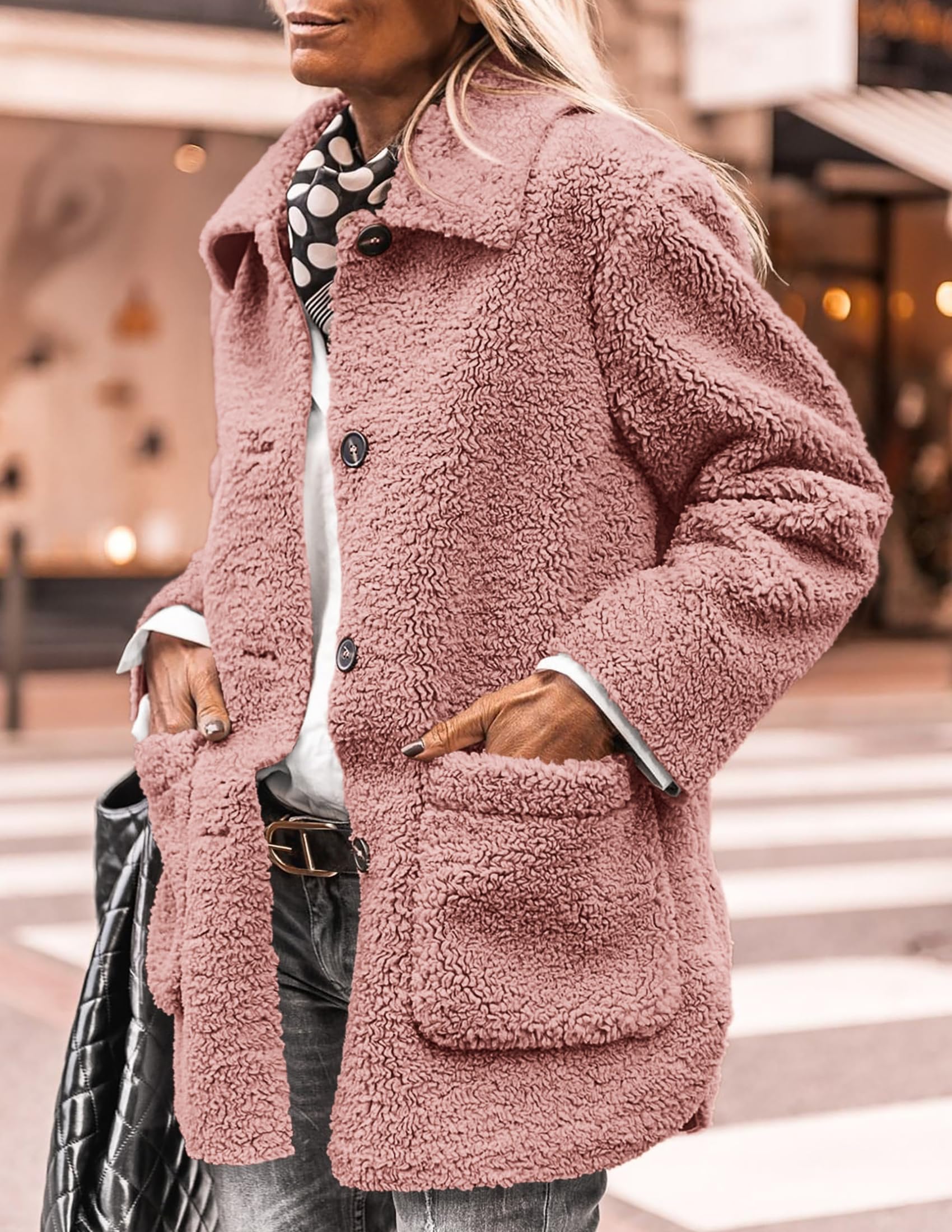 Women's Fleece Sherpa Coats Winter Outfits Pink,S