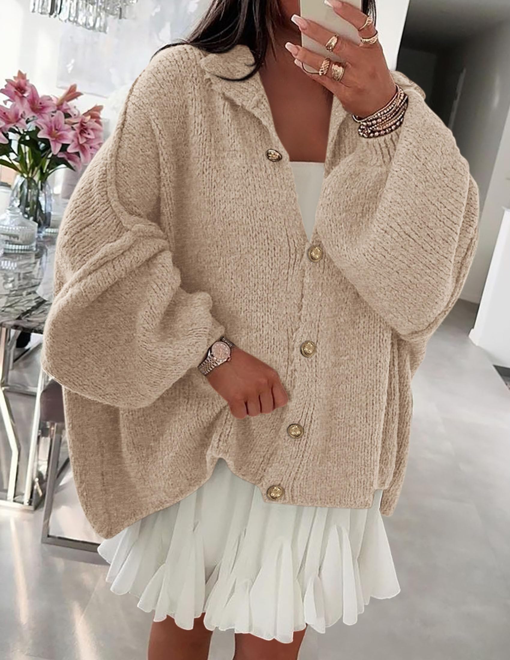 Women's Oversized Chunky Cardigan Sweaters(Light Khaki,Small)