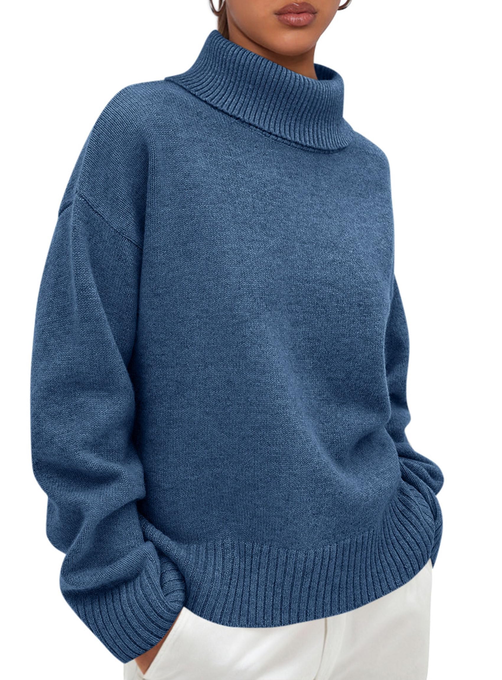 Womens Turtleneck Long Sleeve Knit Sweater,Grey Blue,S