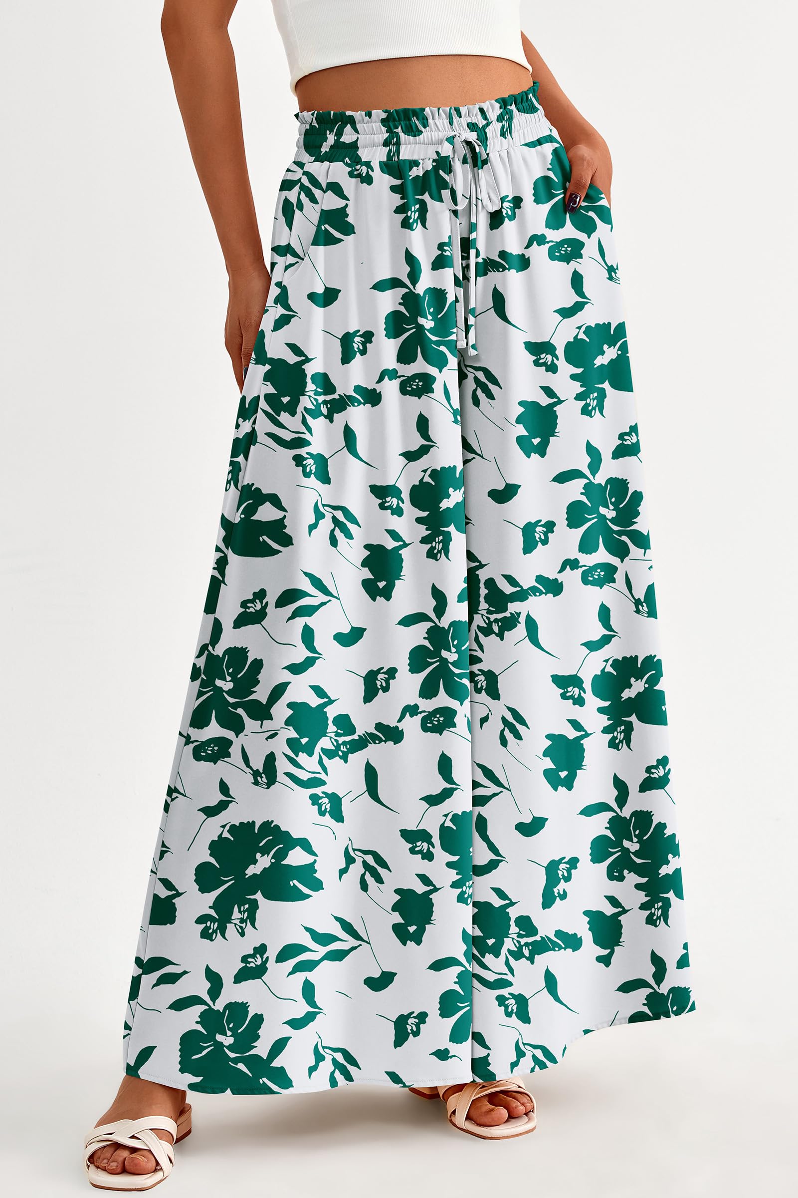 Summer Wide Leg Palazzo Pants for Women Casual,Print Green,S