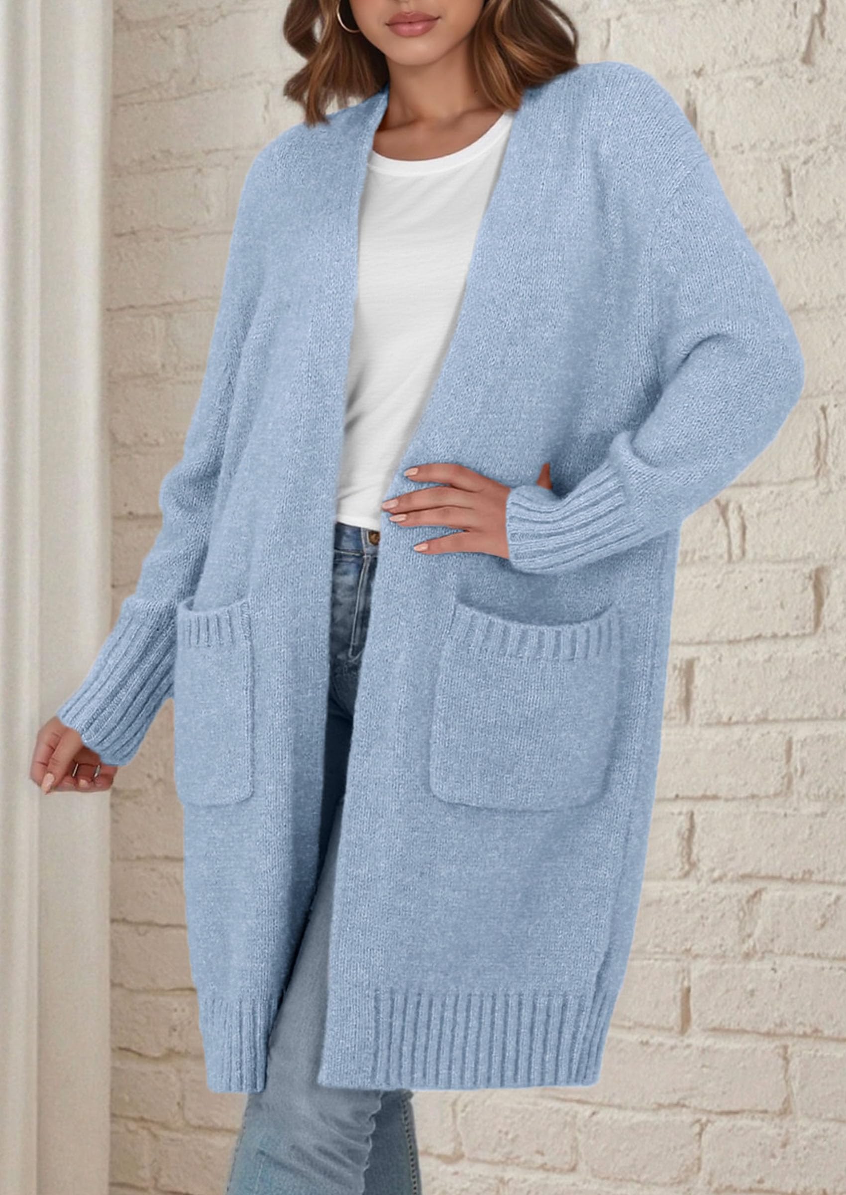 Open Front Cardigan Sweaters for Women,Blue,S