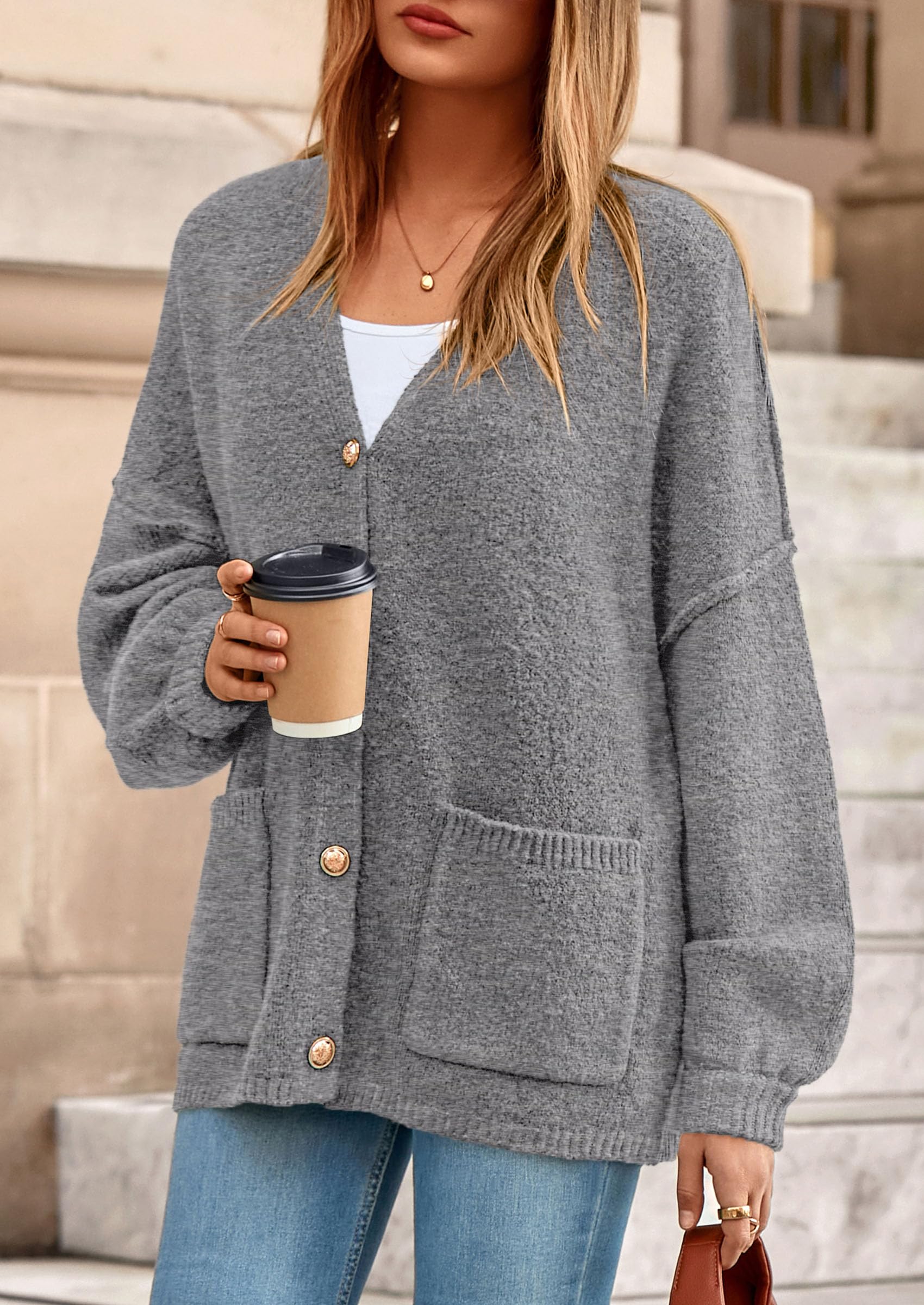 Oversized Chunky Cardigan Sweaters for Women Dark Grey,S