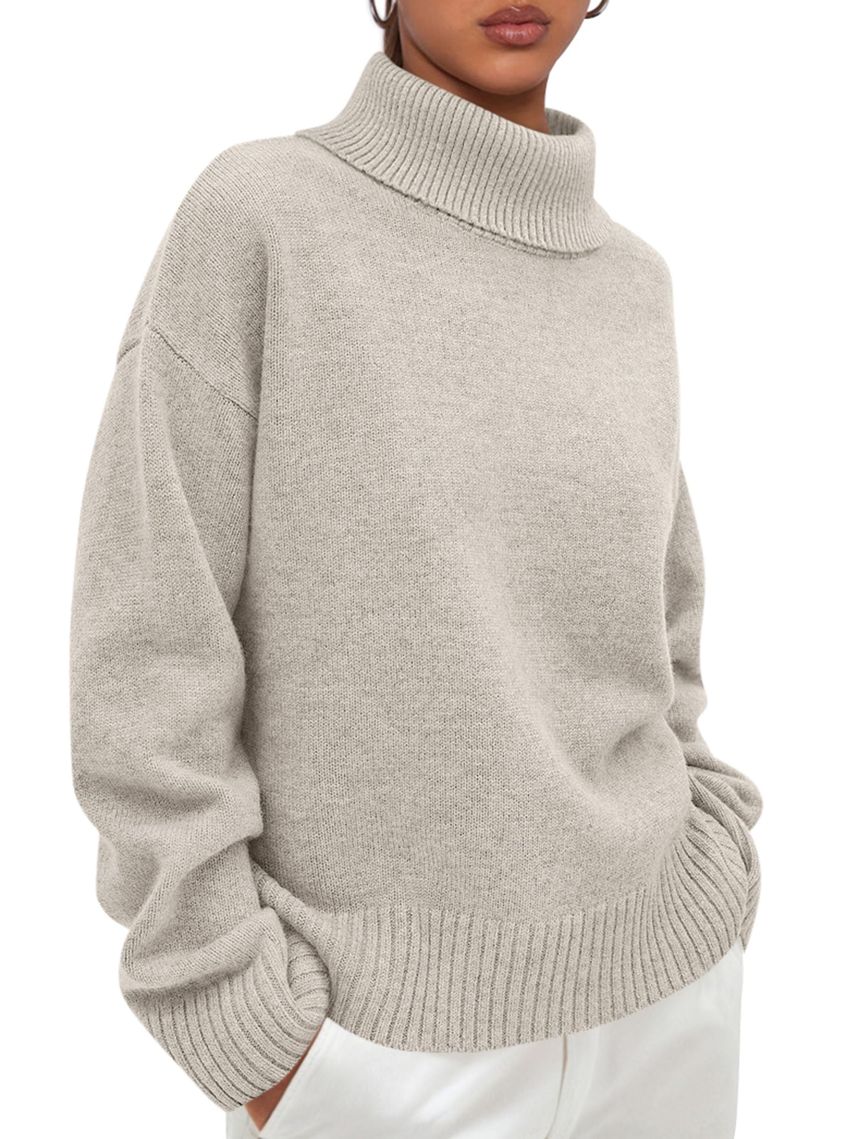 Womens Turtleneck Long Sleeve Knit Sweater,Light Grey,S