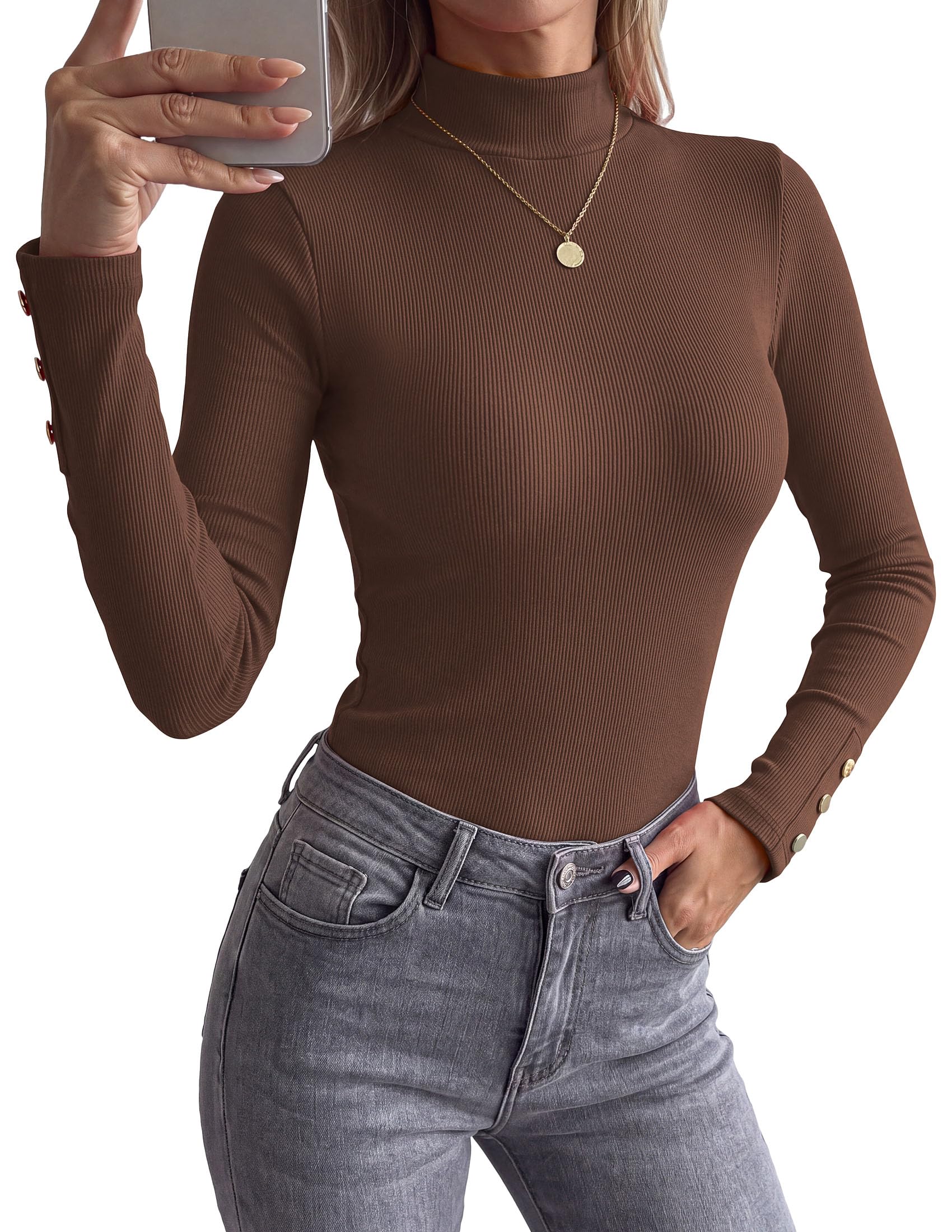 Women's Long Sleeve Shirts Fall Going Out Tops,Brown,XS