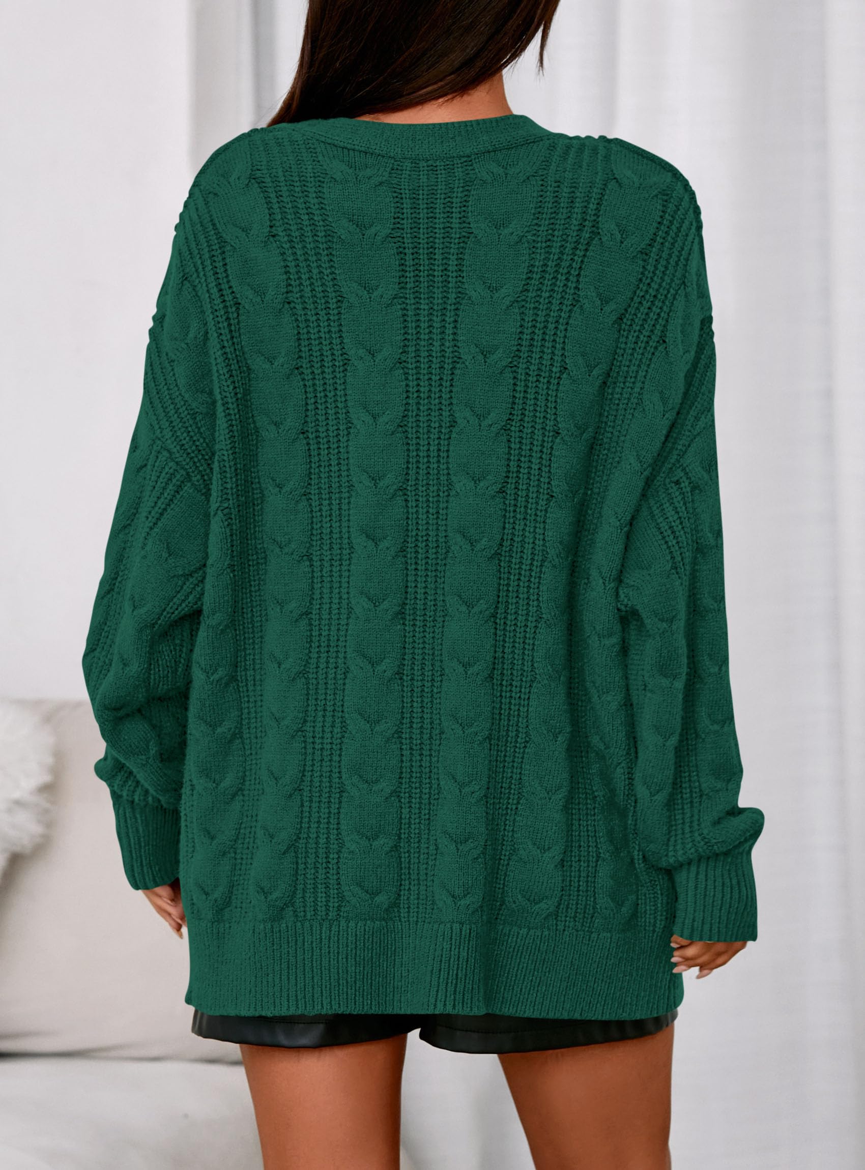 Womens Chunky Cardigan Sweaters 2025 Fall Oversized Cable Knit Long Sleeve Open Front Cardigans Winter Clothing (Dark Green,Large)