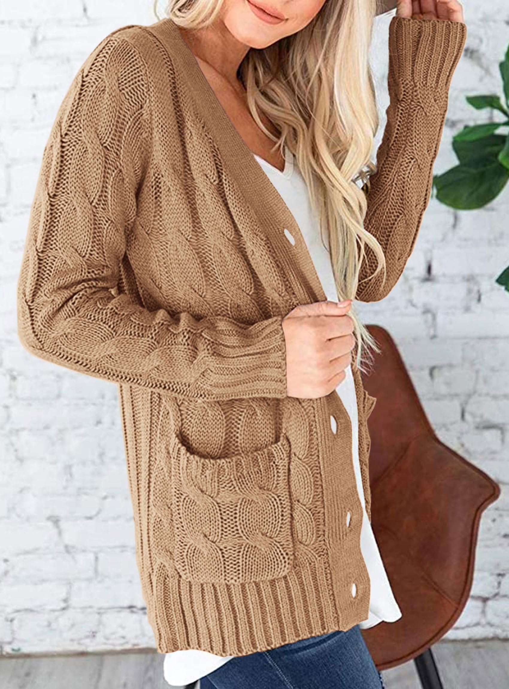 Women Chunky Cable Knit Cardigan Sweaters Fall Fashion Clothes