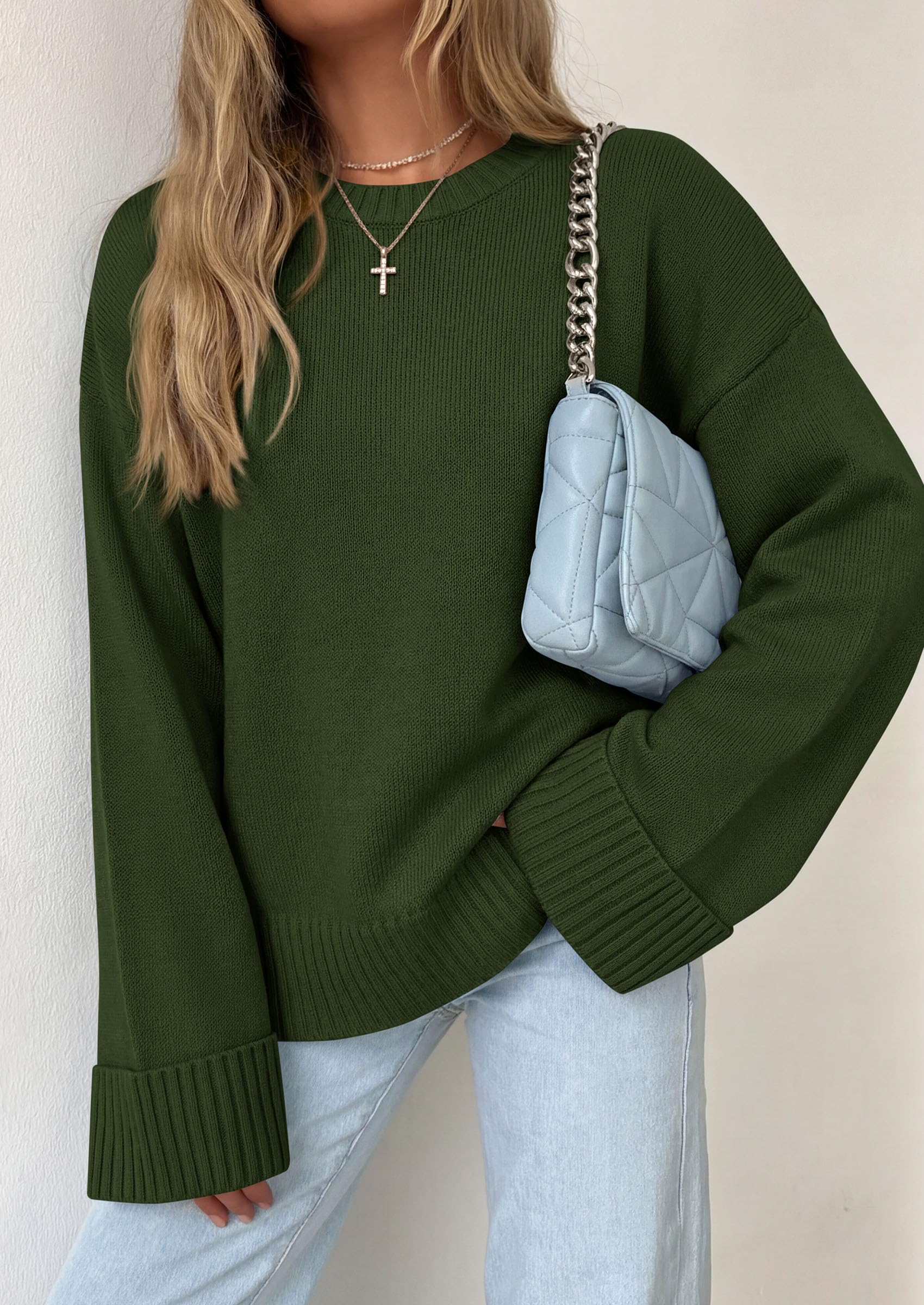 Oversized Sweater Women's Crewneck Long Sleeve Tops Army Green