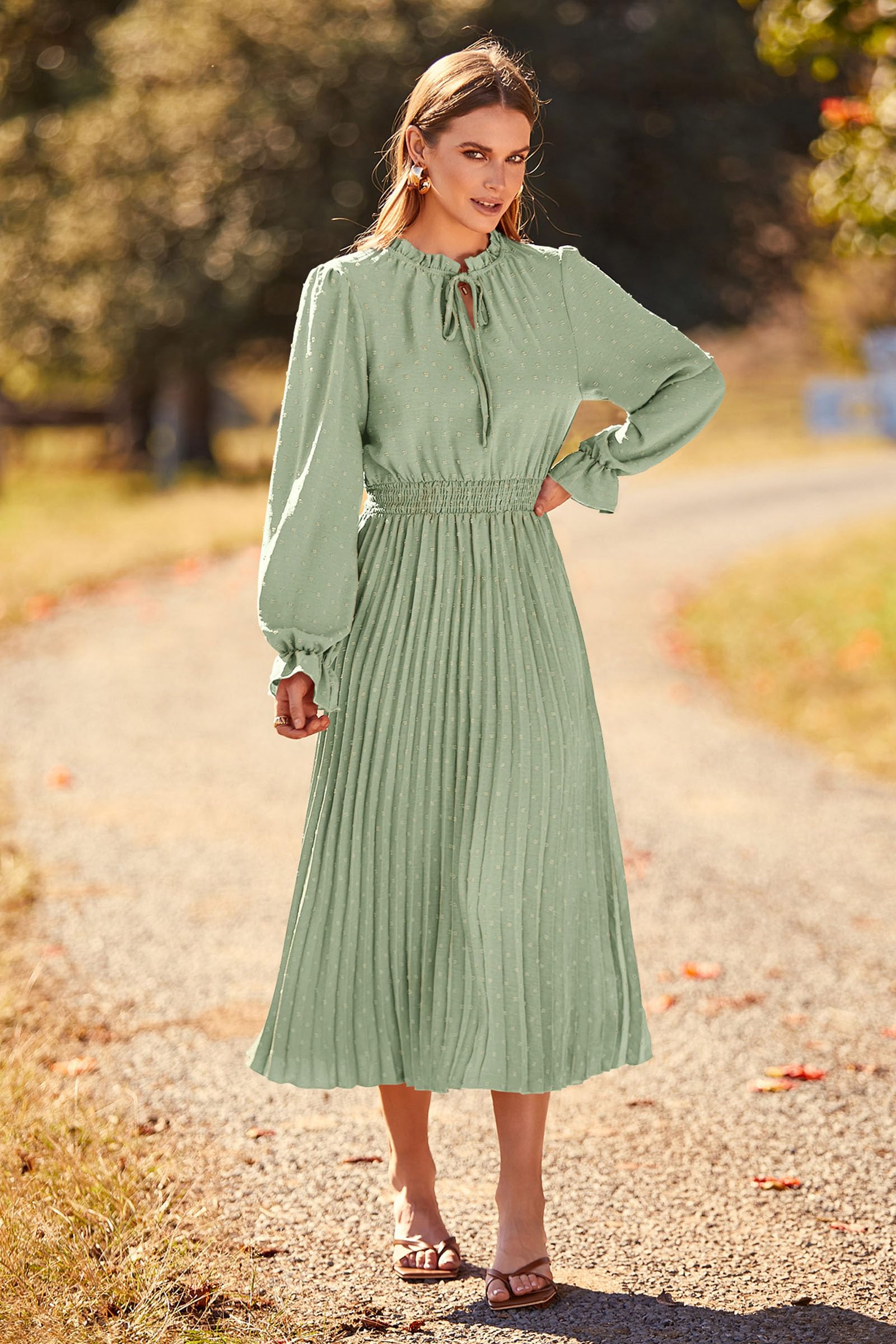 Women's Fall Midi Wedding Guest Dress(Light Green,Small)