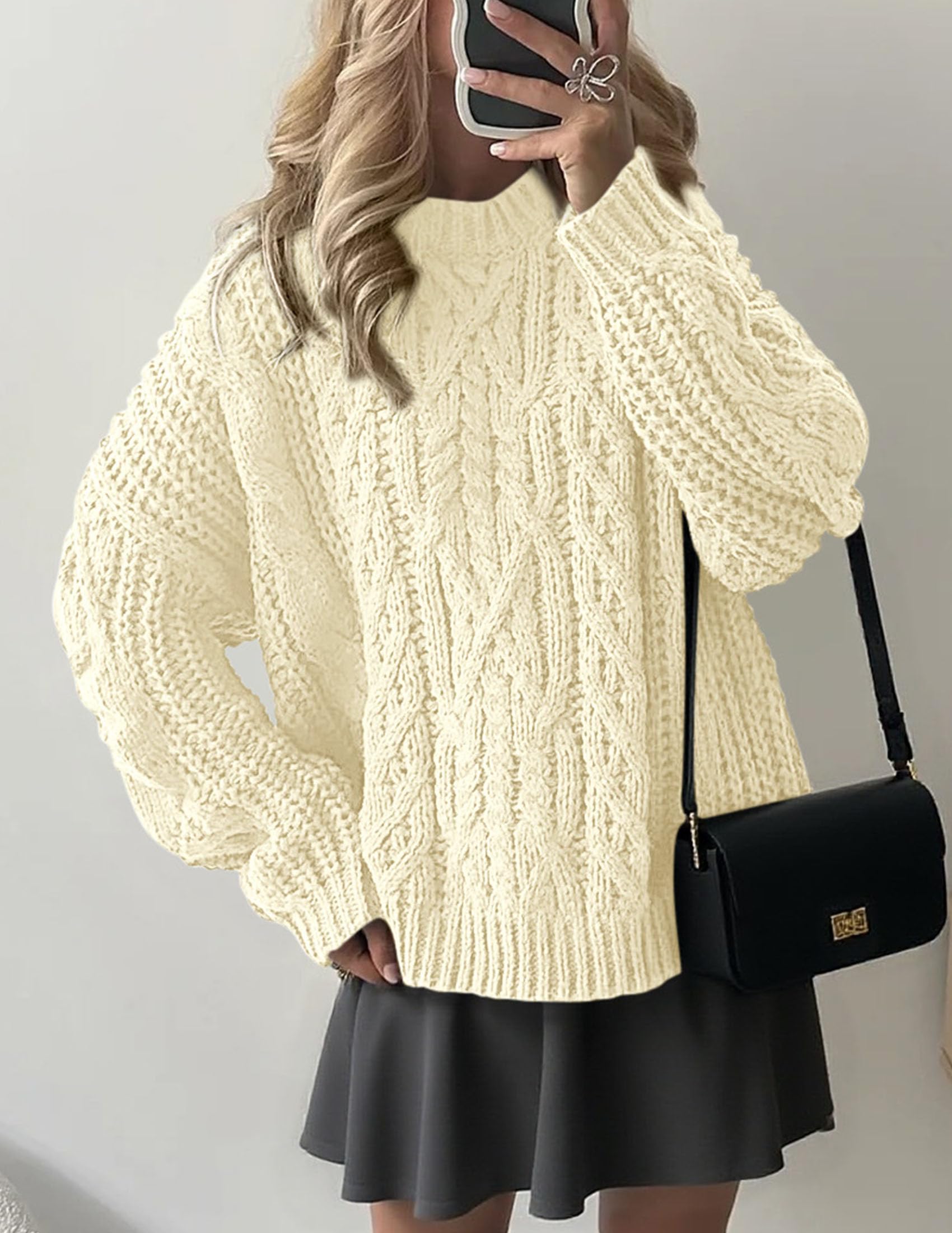 Womens Oversized Fall Sweaters Chunky Cable Knit Pullover Tops