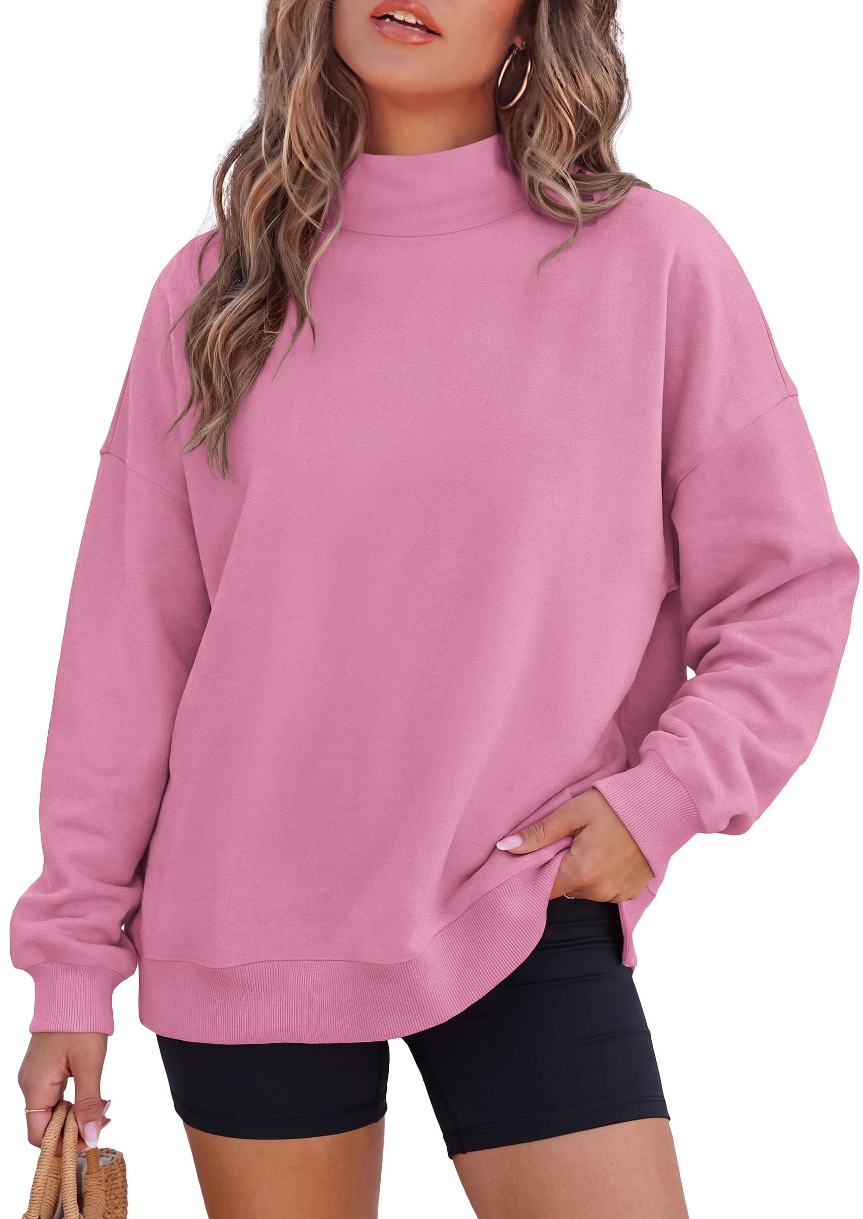 Womens Mock Neck Sweatshirt Oversized Pullover Fall Outfits